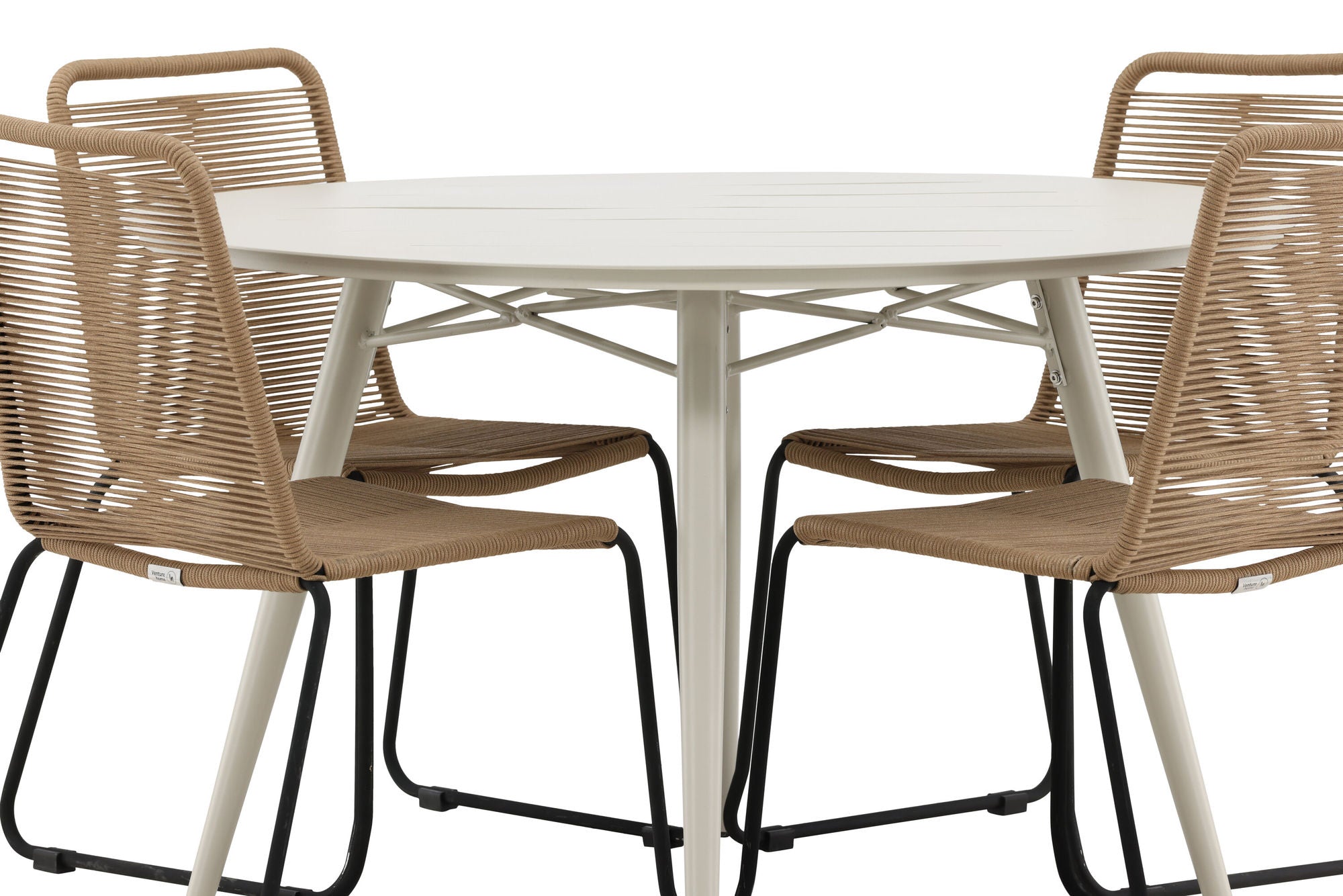 Venture Home Lina spisebord - Beige - rund 120 cm- Lindos Stacking stol - Black Alu / Latte Rope_4