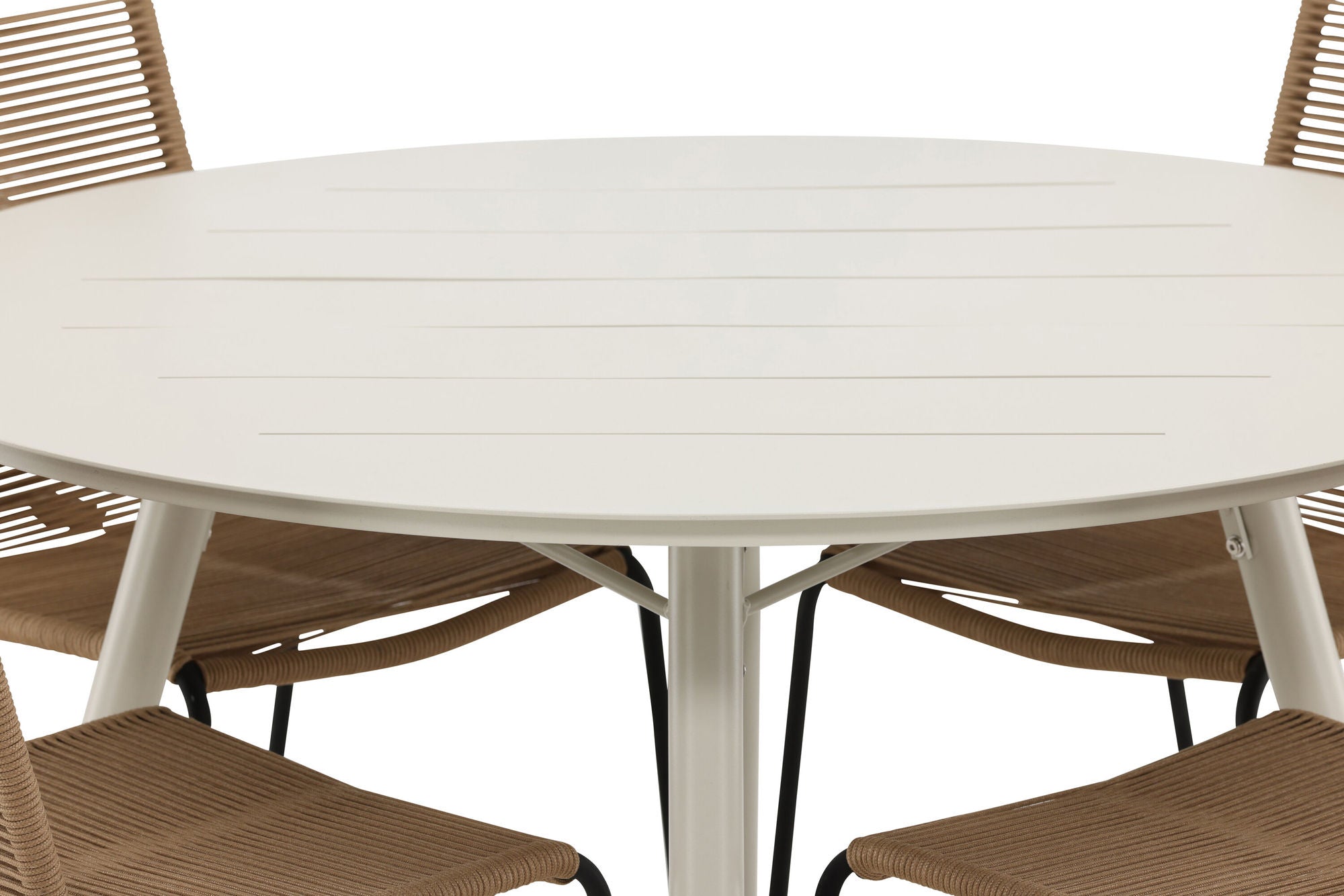 Venture Home Lina spisebord - Beige - rund 120 cm- Lindos Stacking stol - Black Alu / Latte Rope_4