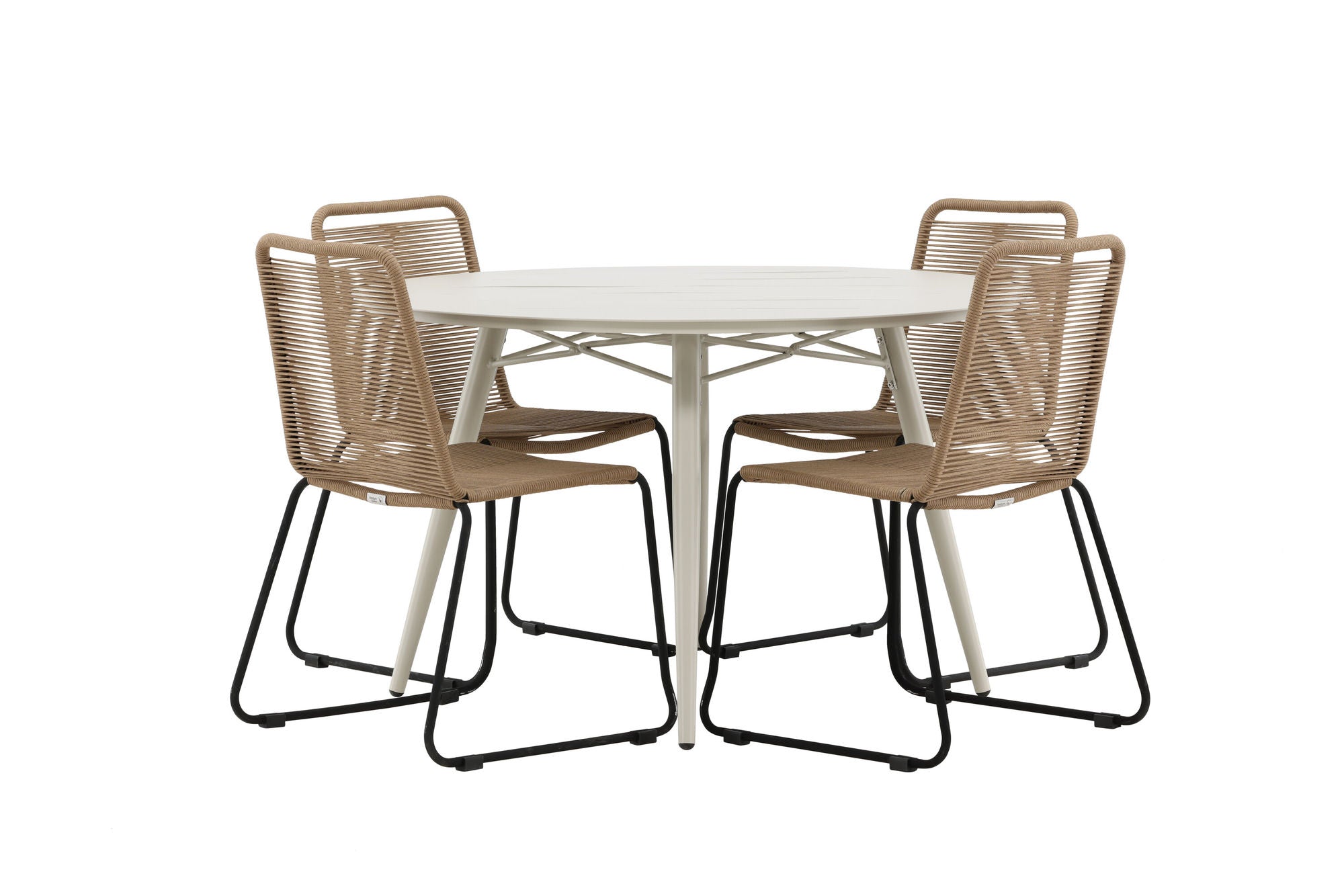 Venture Home Lina spisebord - Beige - rund 120 cm- Lindos Stacking stol - Black Alu / Latte Rope_4