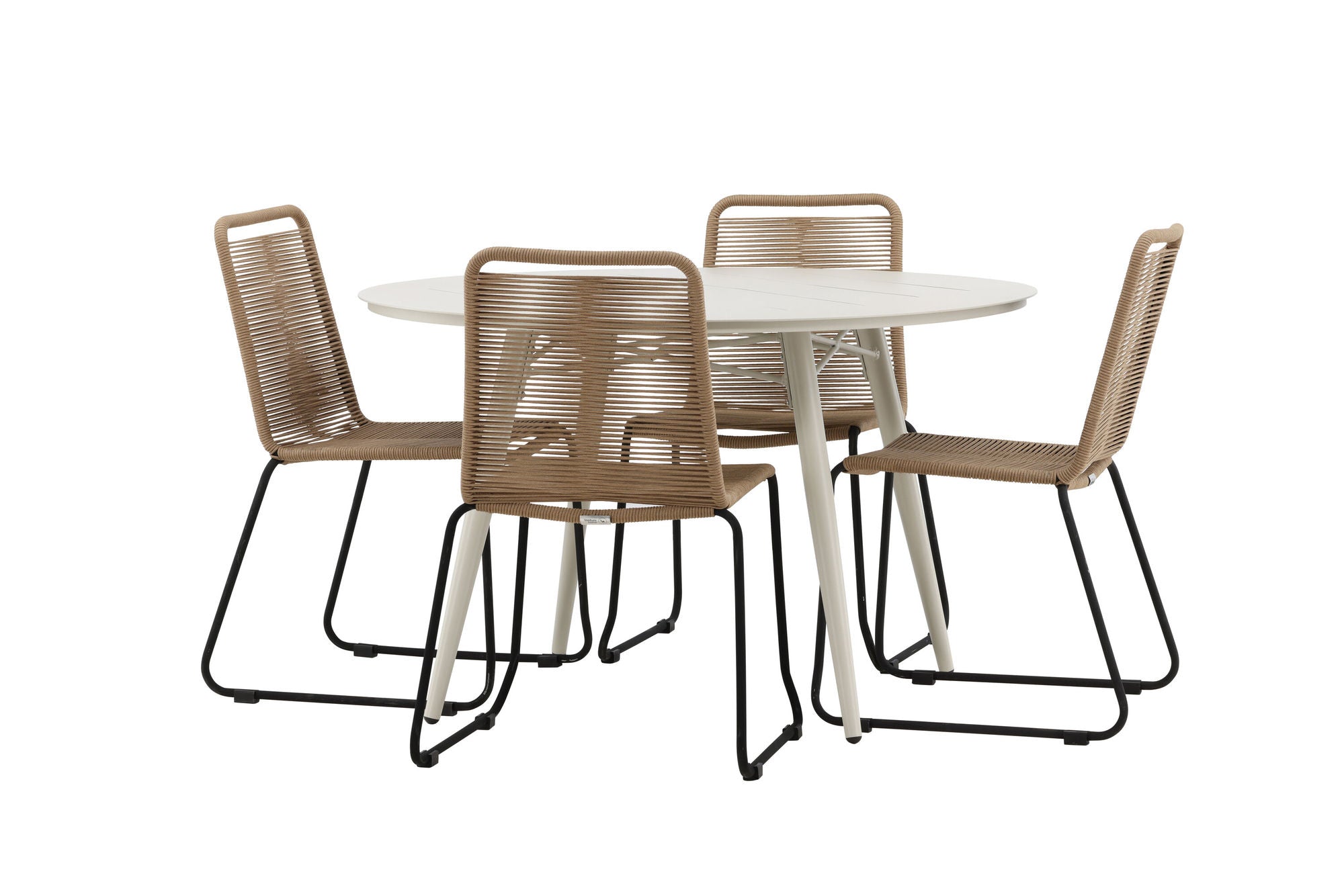 Venture Home Lina spisebord - Beige - rund 120 cm- Lindos Stacking stol - Black Alu / Latte Rope_4