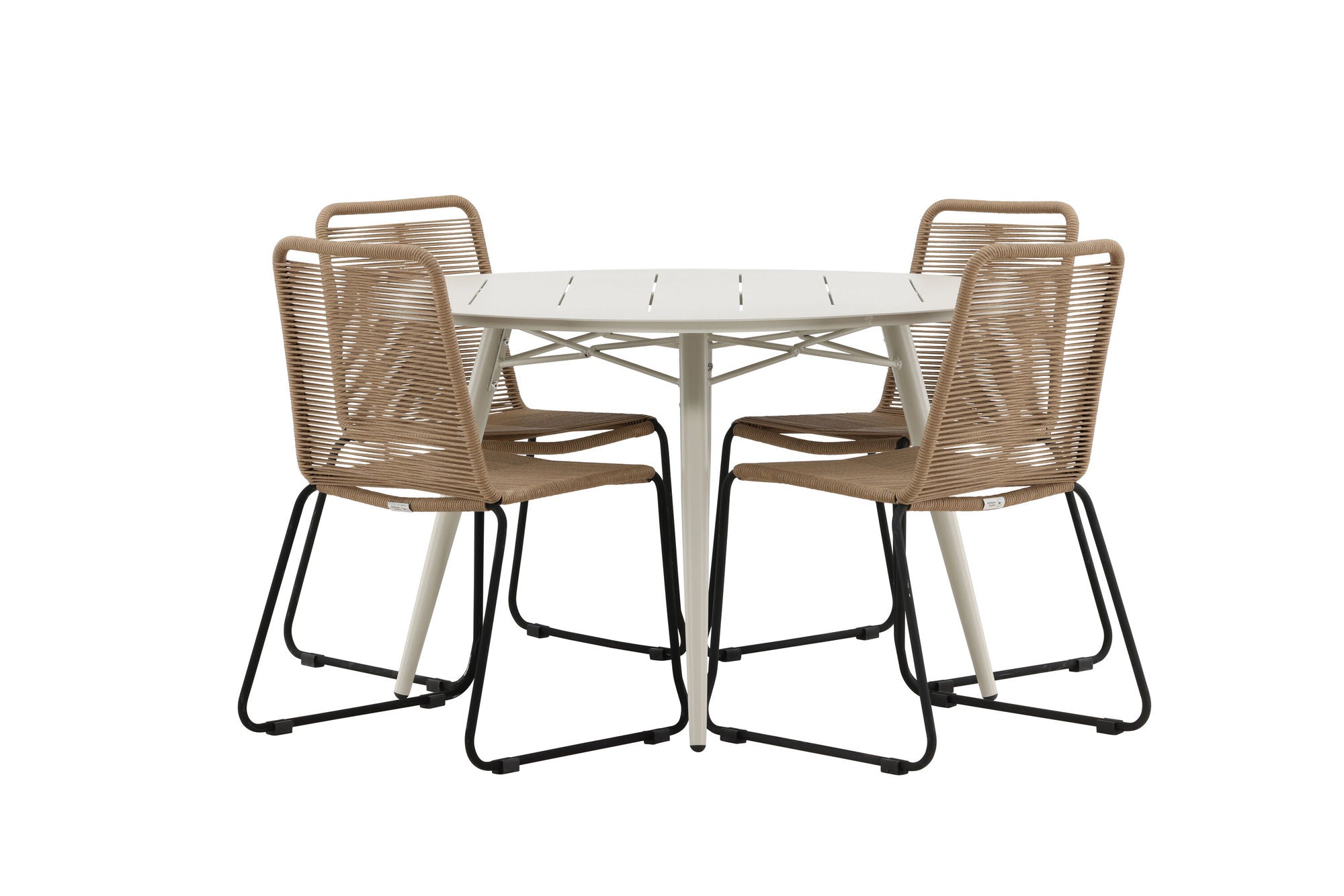 Venture Home Lina spisebord - Beige - rund 120 cm- Lindos Stacking stol - Black Alu / Latte Rope_4