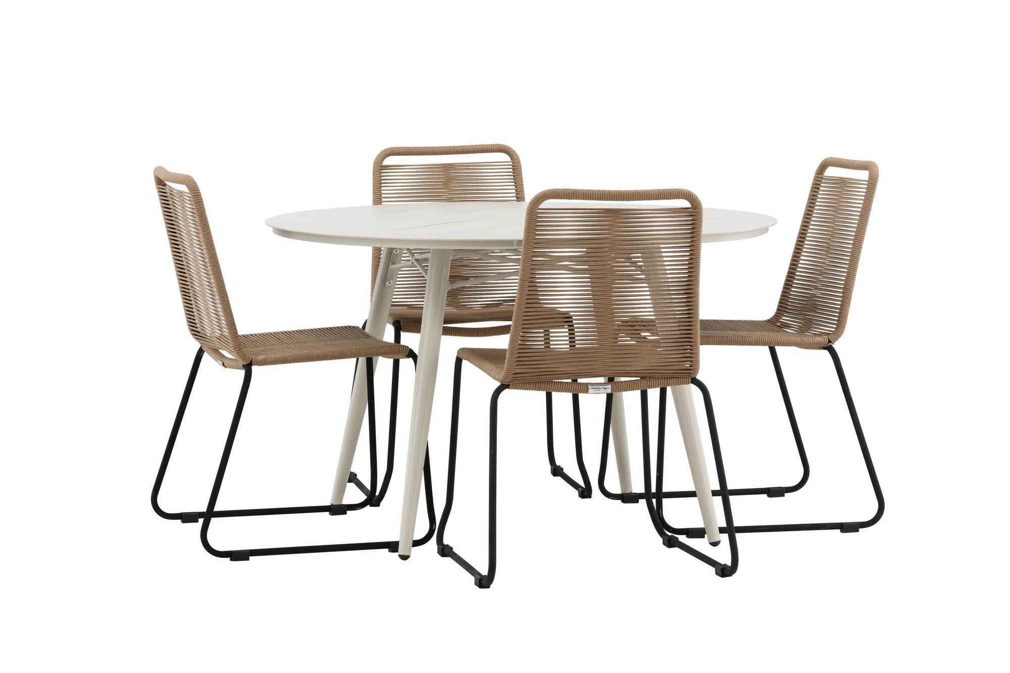 Venture Home Lina spisebord - Beige - rund 120 cm- Lindos Stacking stol - Black Alu / Latte Rope_4