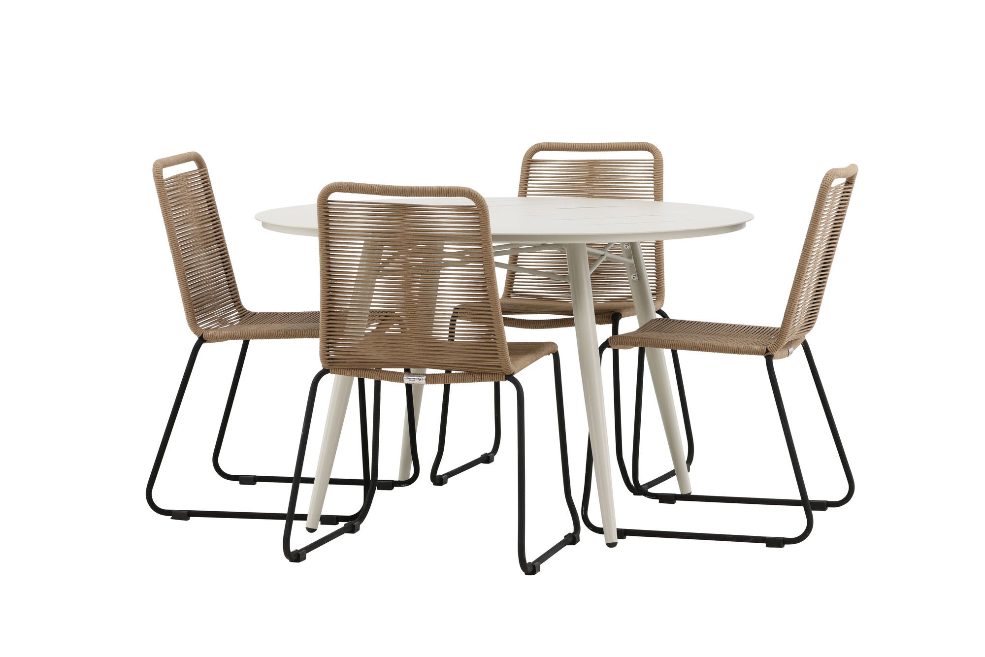 Venture Home Lina spisebord - Beige - rund 120 cm- Lindos Stacking stol - Black Alu / Latte Rope_4