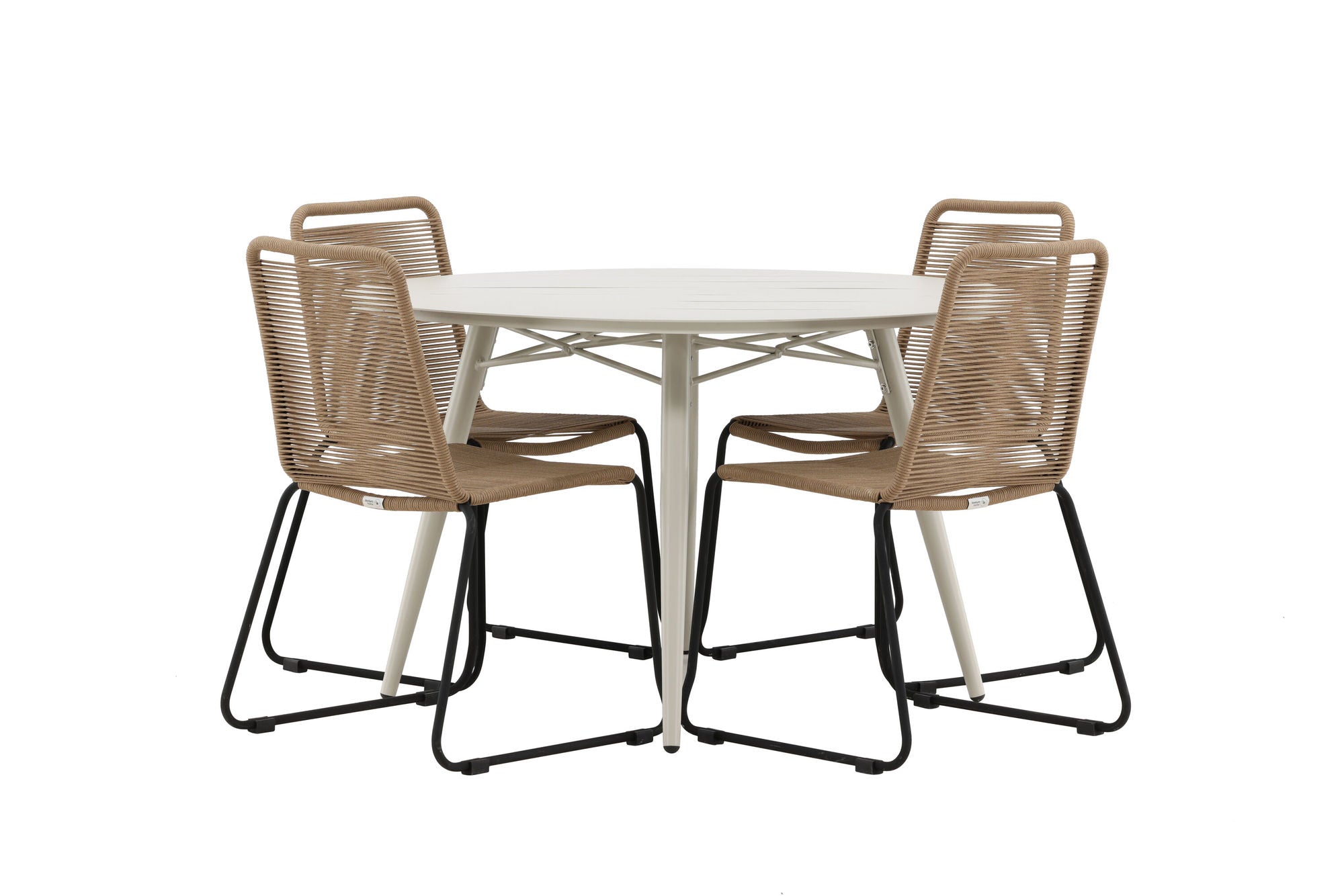 Venture Home Lina spisebord - Beige - rund 120 cm- Lindos Stacking stol - Black Alu / Latte Rope_4