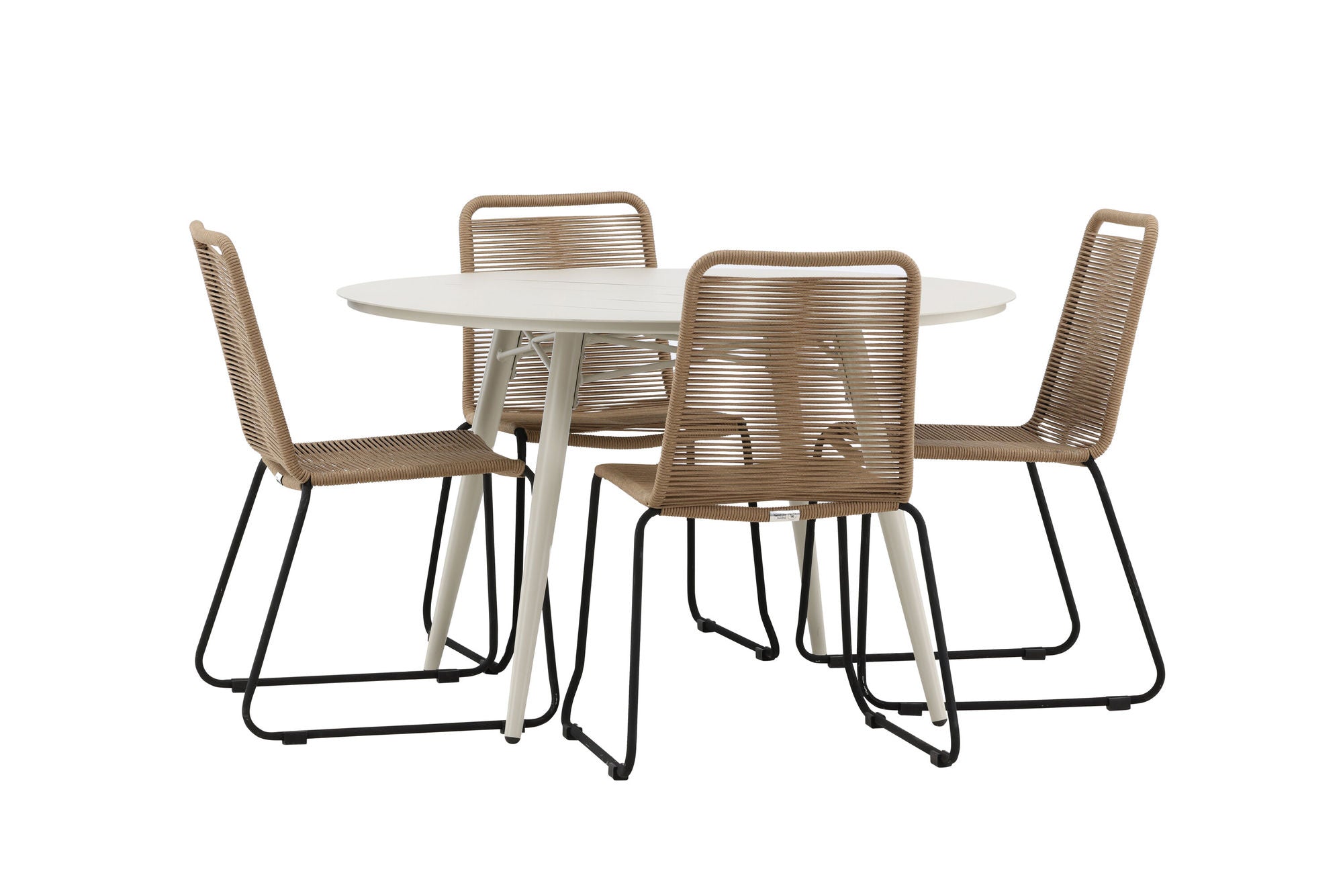 Venture Home Lina spisebord - Beige - rund 120 cm- Lindos Stacking stol - Black Alu / Latte Rope_4