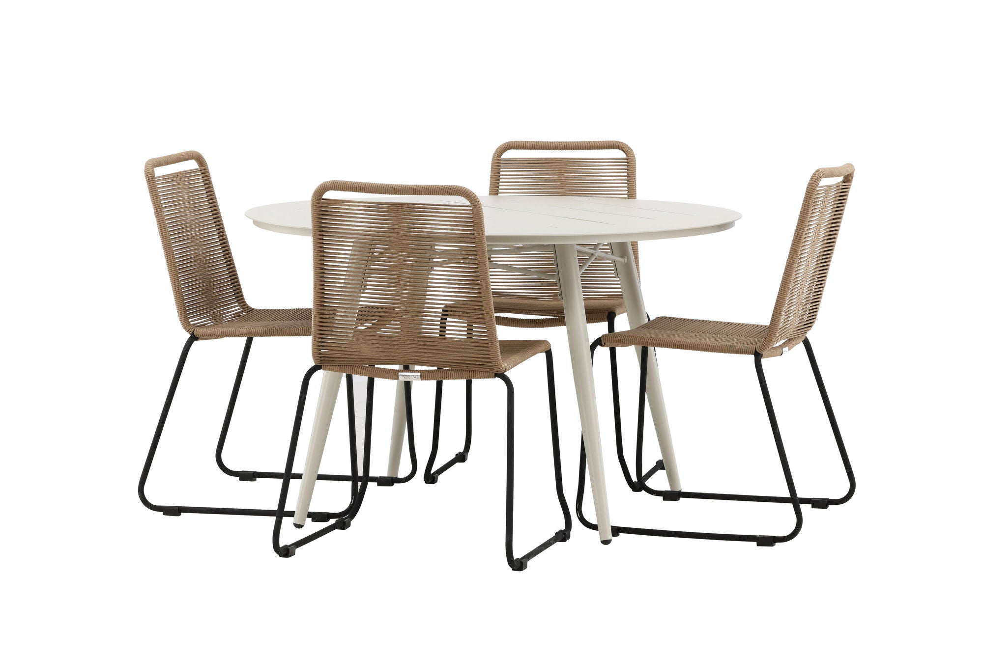 Venture Home Lina spisebord - Beige - rund 120 cm- Lindos Stacking stol - Black Alu / Latte Rope_4
