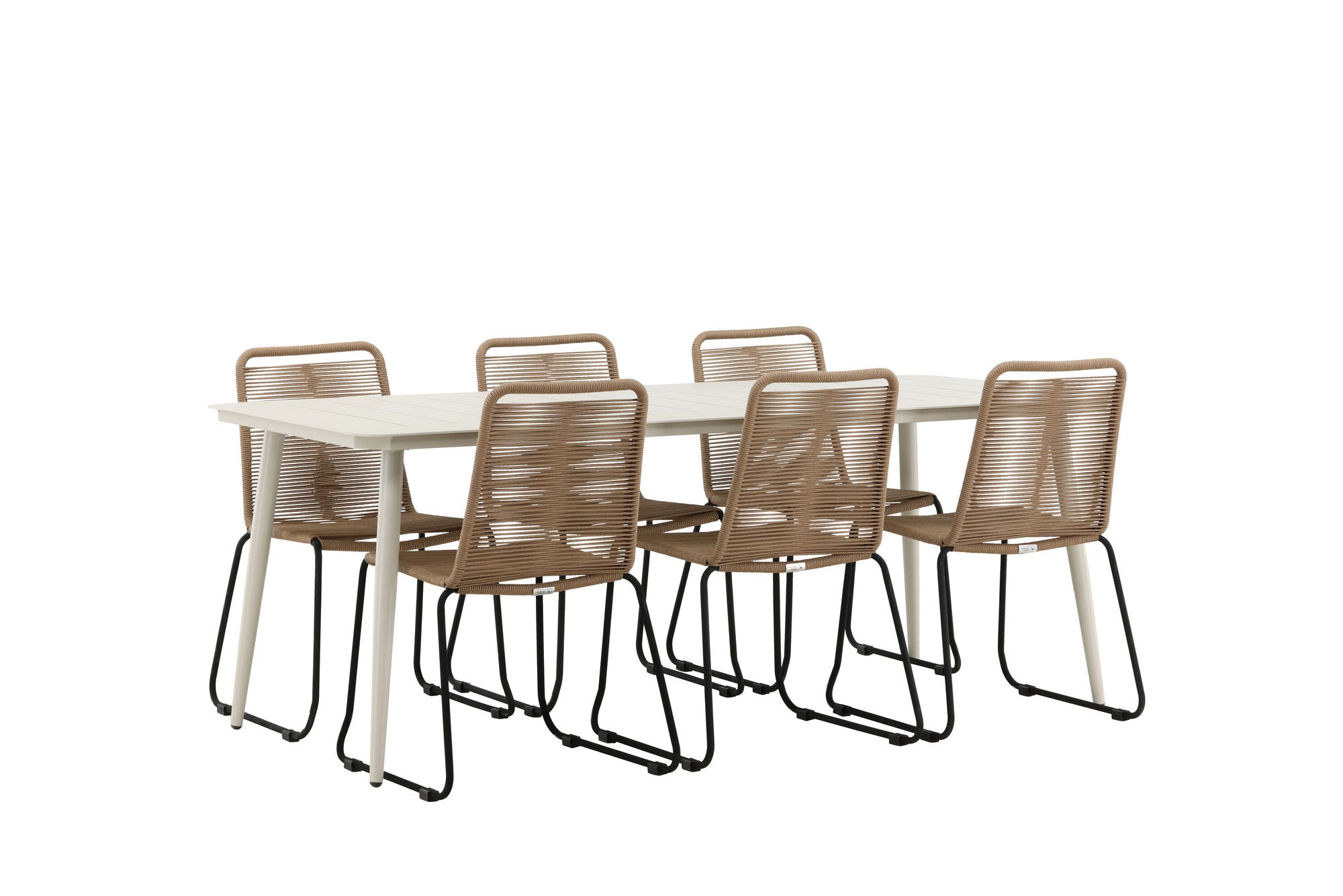 Venture Home Lina spisebord - Beige - 200*90- Lindos Stacking stol - Black Alu / Latte Rope_6