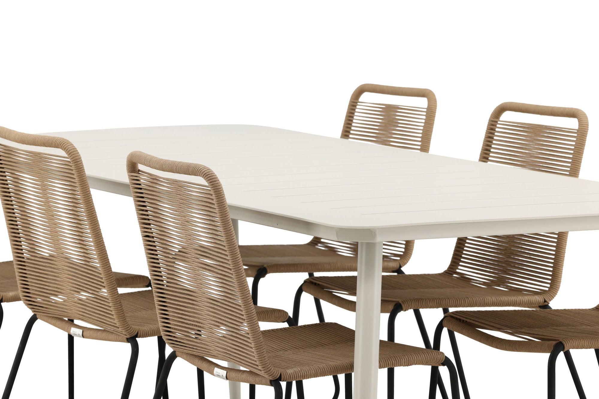 Venture Home Lina spisebord - Beige - 200*90- Lindos Stacking stol - Black Alu / Latte Rope_6
