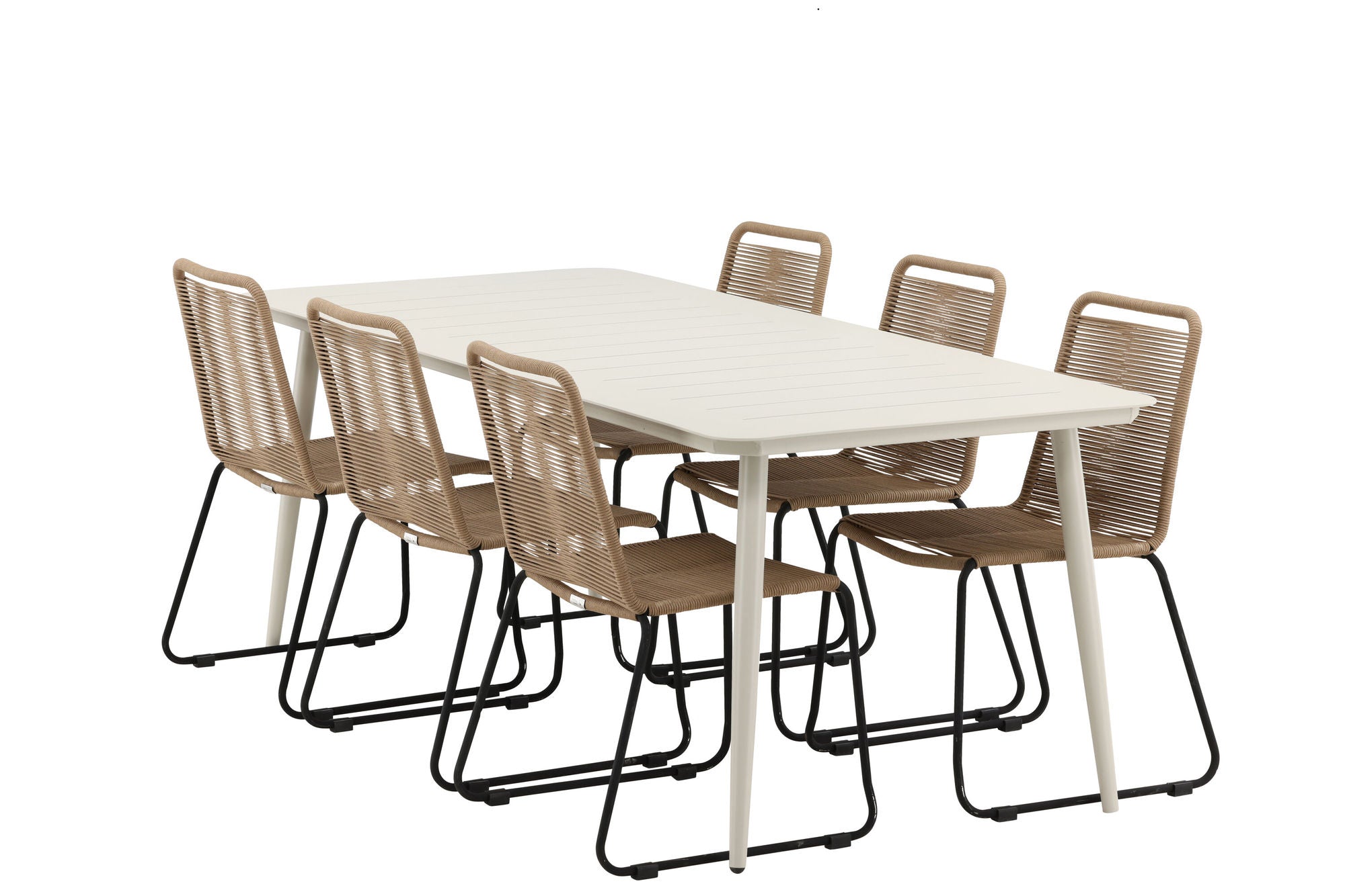 Venture Home Lina spisebord - Beige - 200*90- Lindos Stacking stol - Black Alu / Latte Rope_6