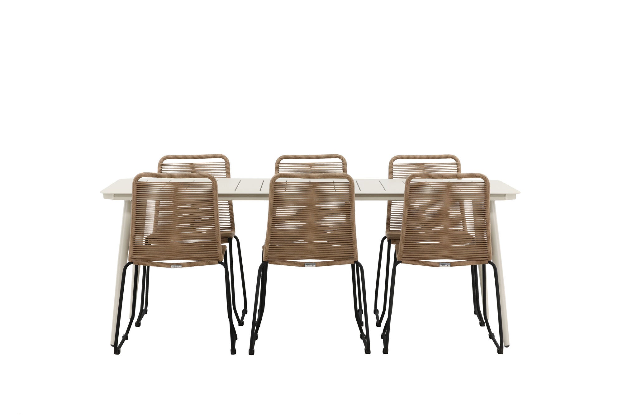 Venture Home Lina spisebord - Beige - 200*90- Lindos Stacking stol - Black Alu / Latte Rope_6