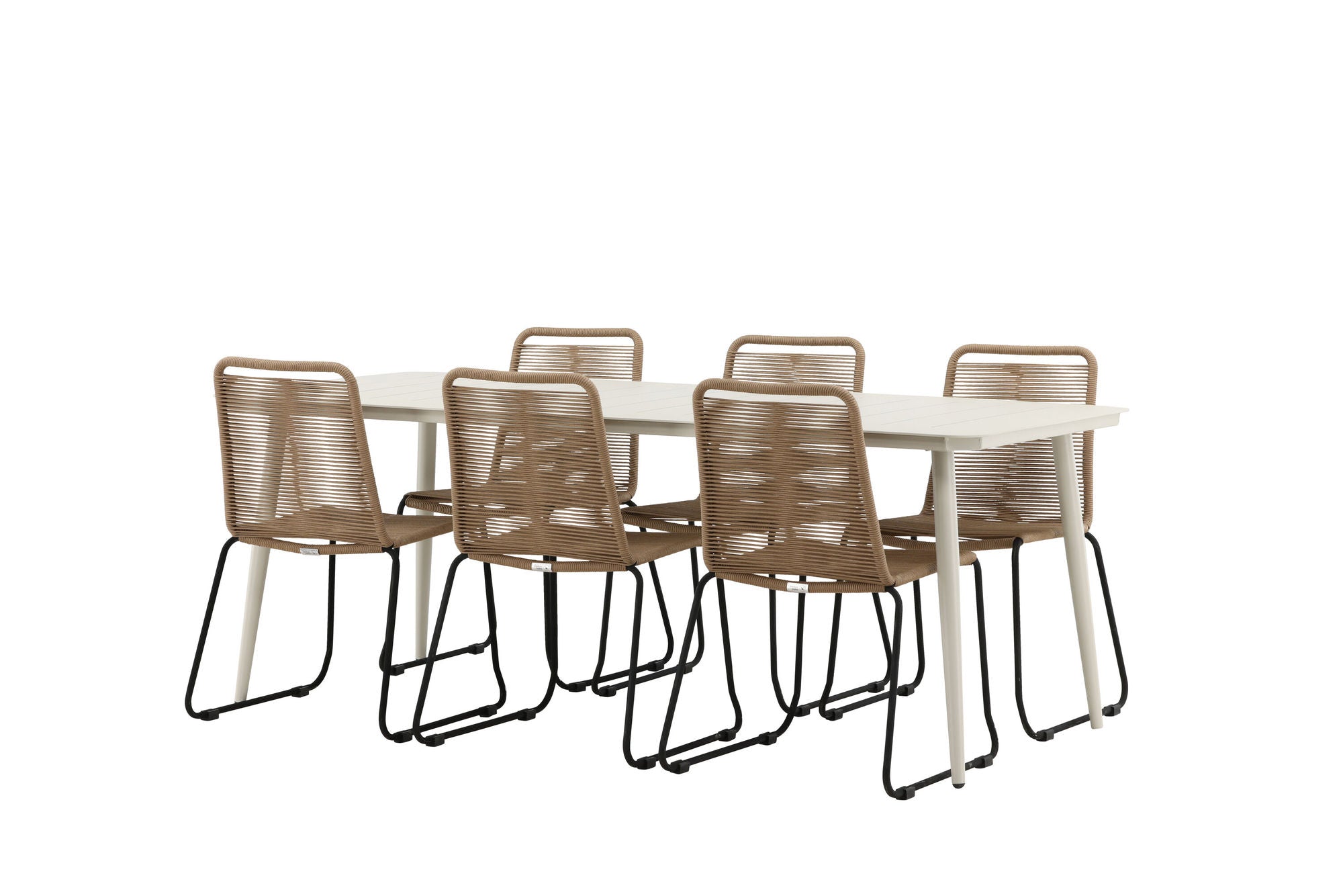 Venture Home Lina spisebord - Beige - 200*90- Lindos Stacking stol - Black Alu / Latte Rope_6