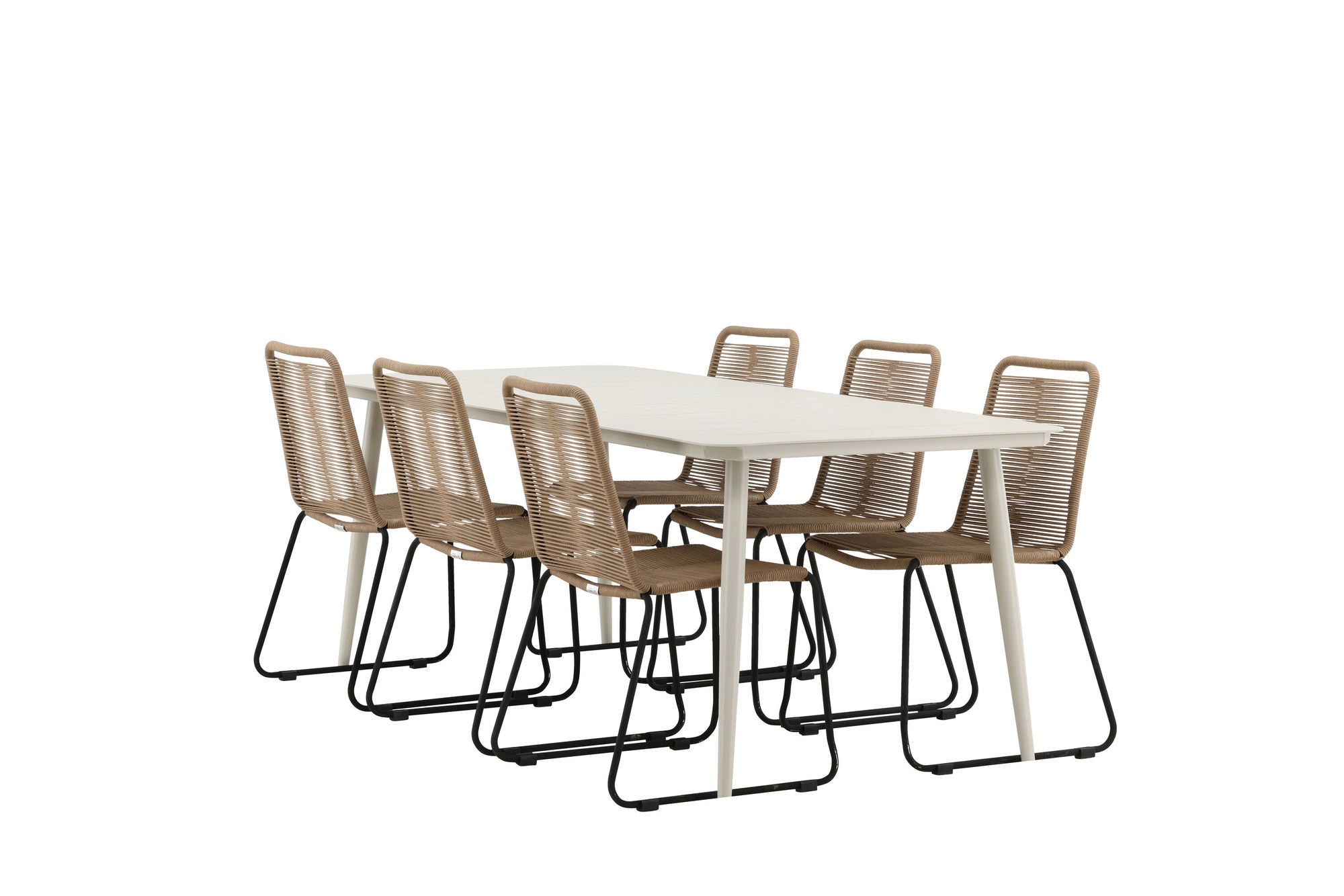 Venture Home Lina spisebord - Beige - 200*90- Lindos Stacking stol - Black Alu / Latte Rope_6