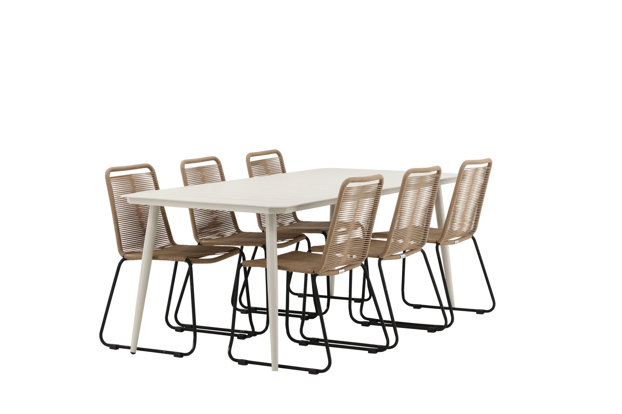 Venture Home Lina spisebord - Beige - 200*90- Lindos Stacking stol - Black Alu / Latte Rope_6