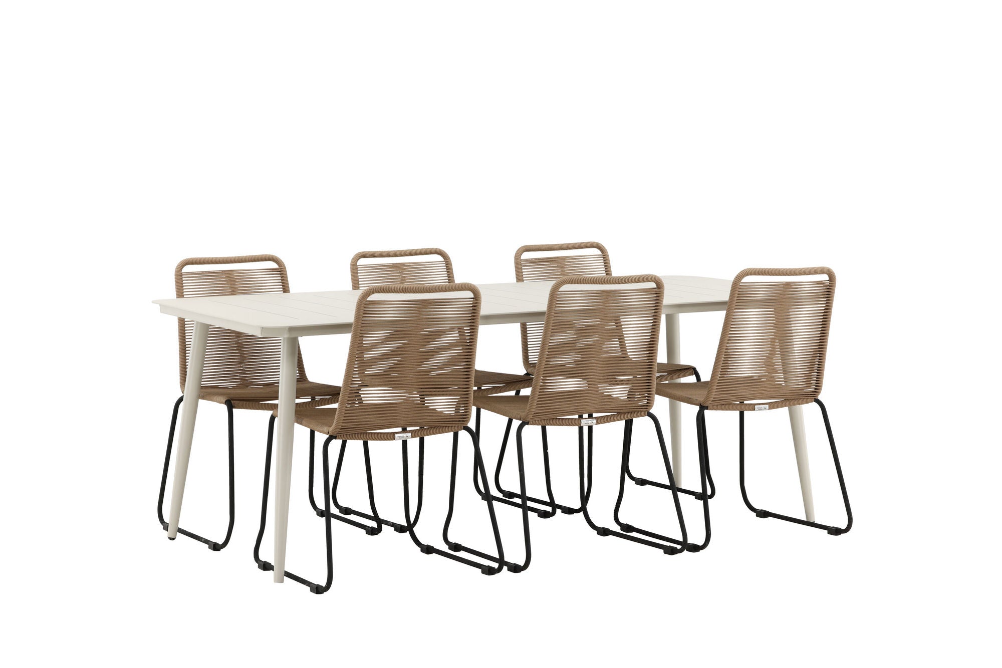 Venture Home Lina spisebord - Beige - 200*90- Lindos Stacking stol - Black Alu / Latte Rope_6
