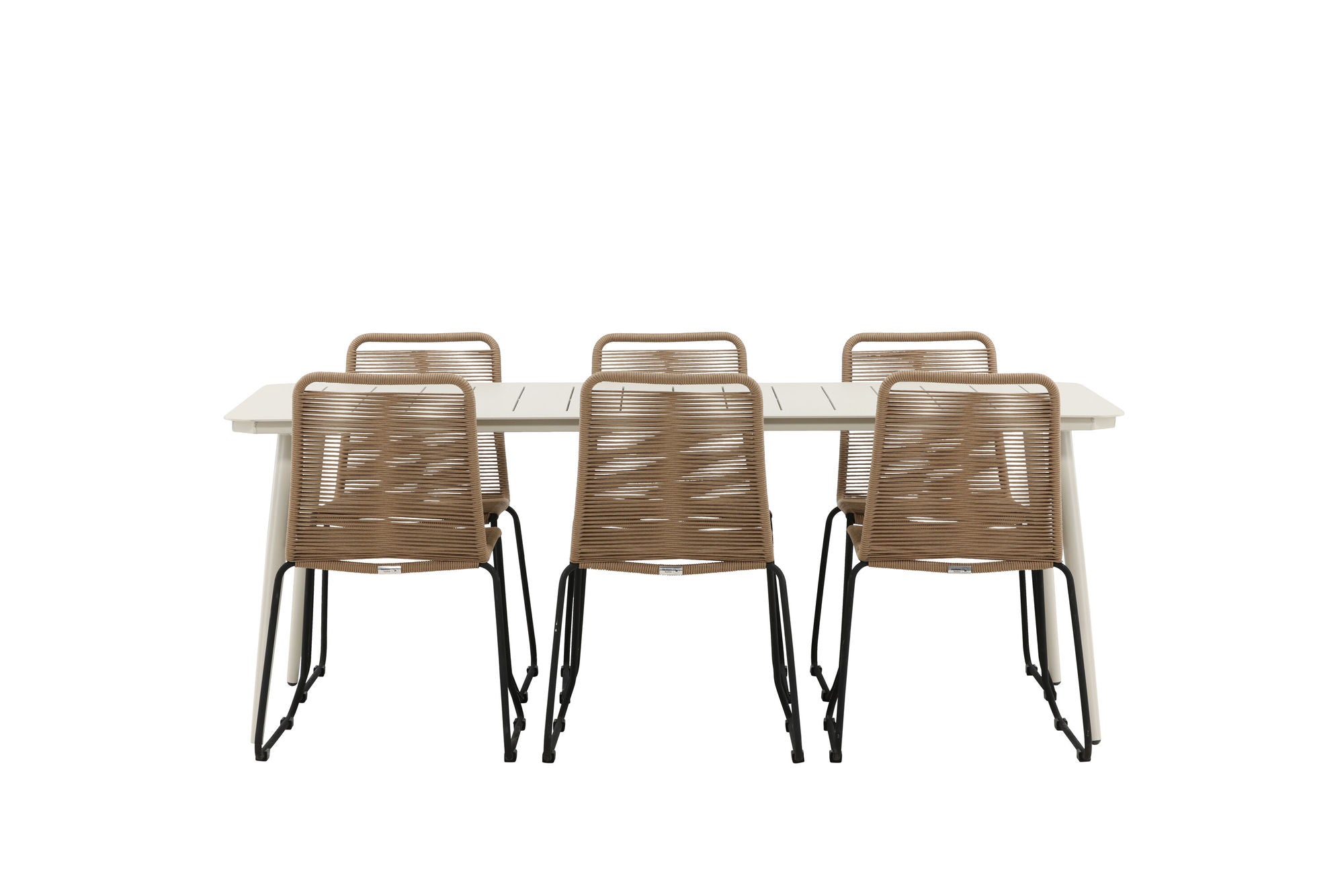 Venture Home Lina spisebord - Beige - 200*90- Lindos Stacking stol - Black Alu / Latte Rope_6