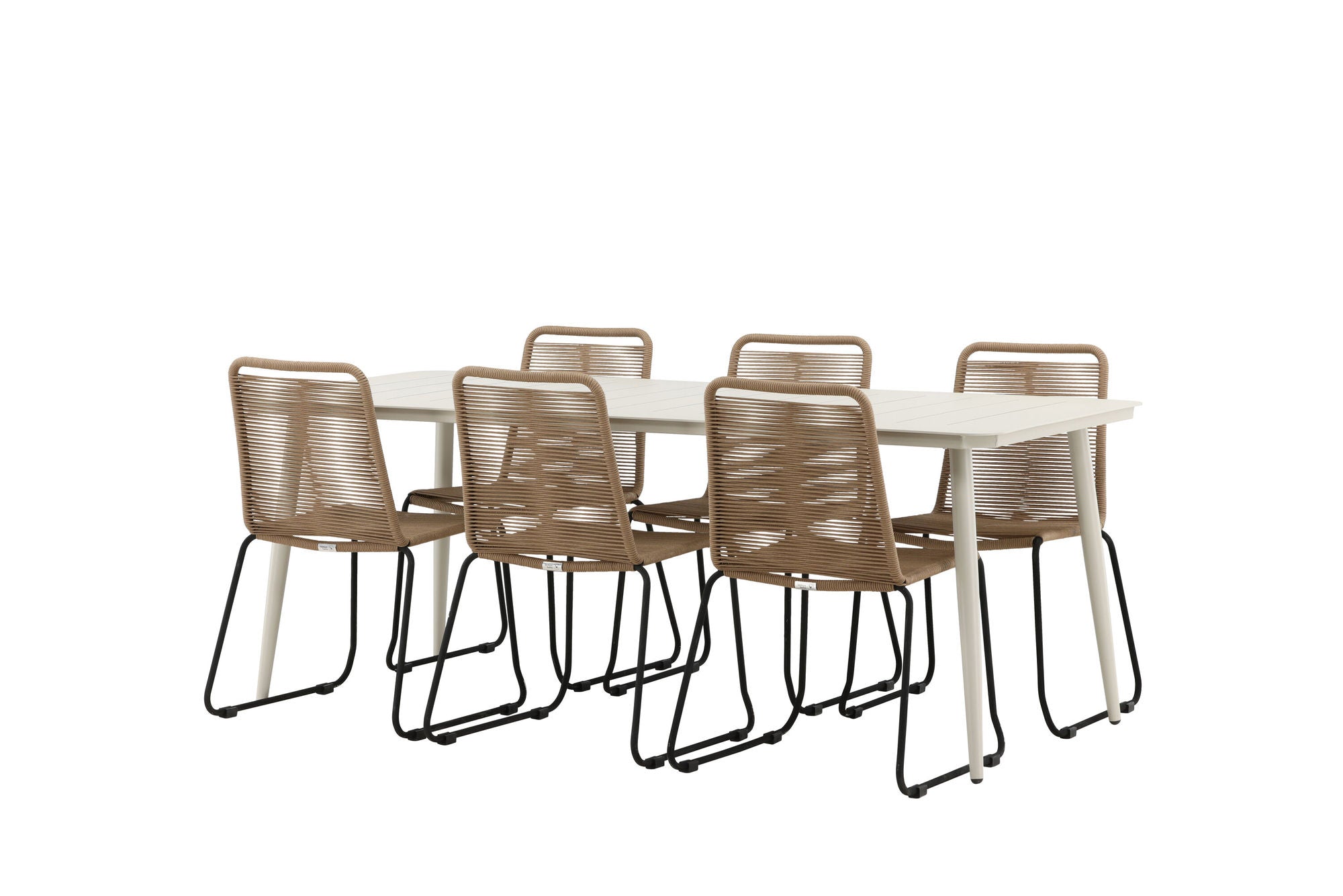 Venture Home Lina spisebord - Beige - 200*90- Lindos Stacking stol - Black Alu / Latte Rope_6