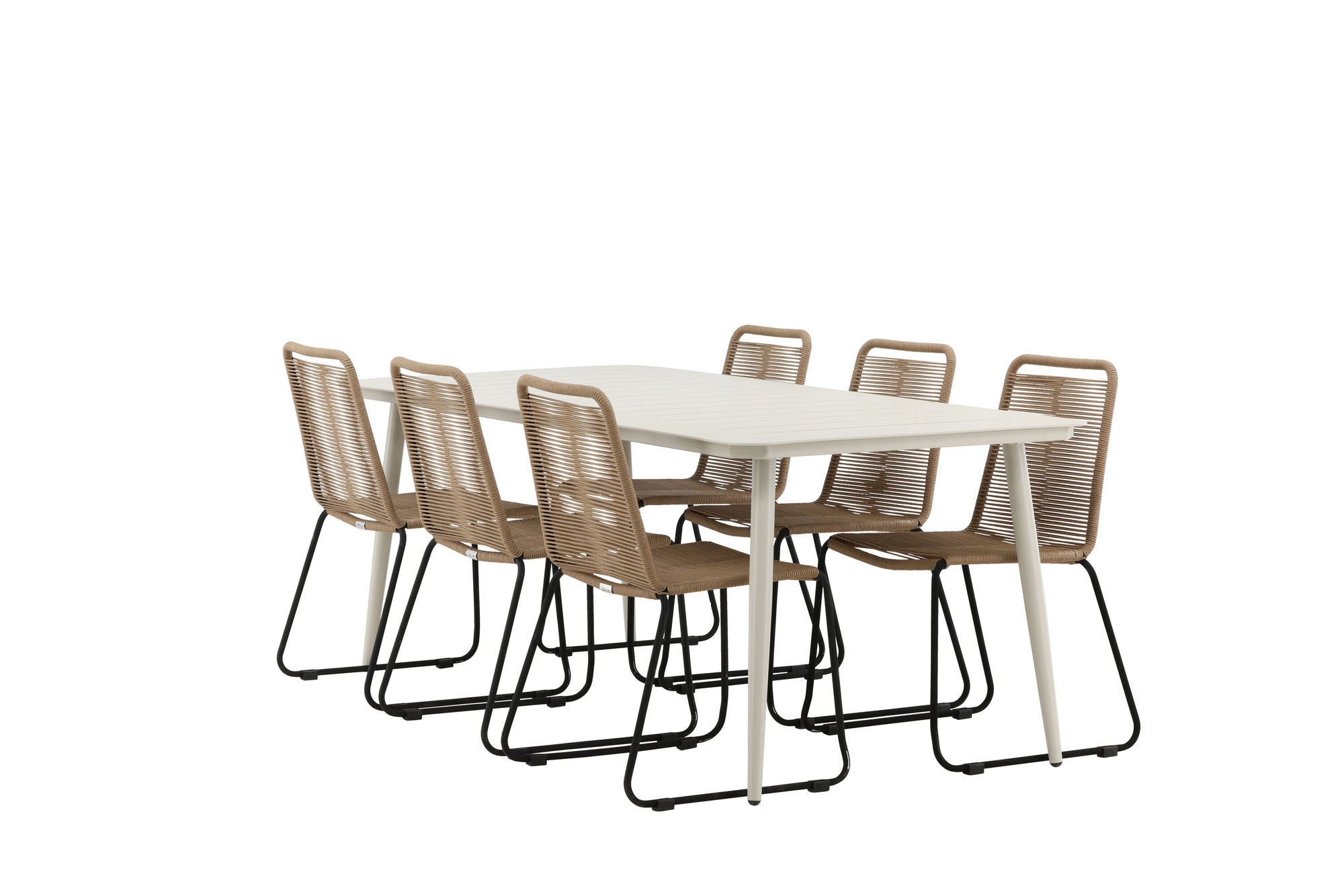 Venture Home Lina spisebord - Beige - 200*90- Lindos Stacking stol - Black Alu / Latte Rope_6