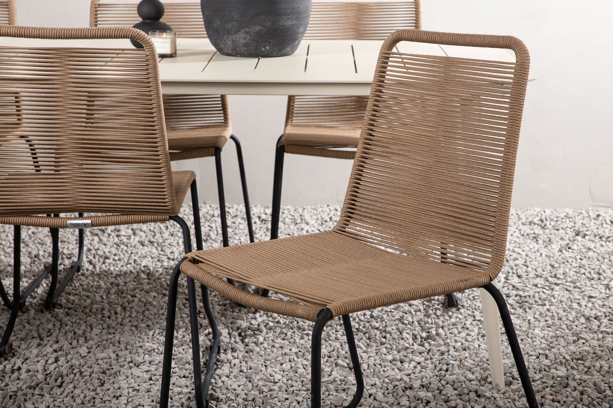 Venture Home Lina spisebord - Beige - 200*90- Lindos Stacking stol - Black Alu / Latte Rope_6
