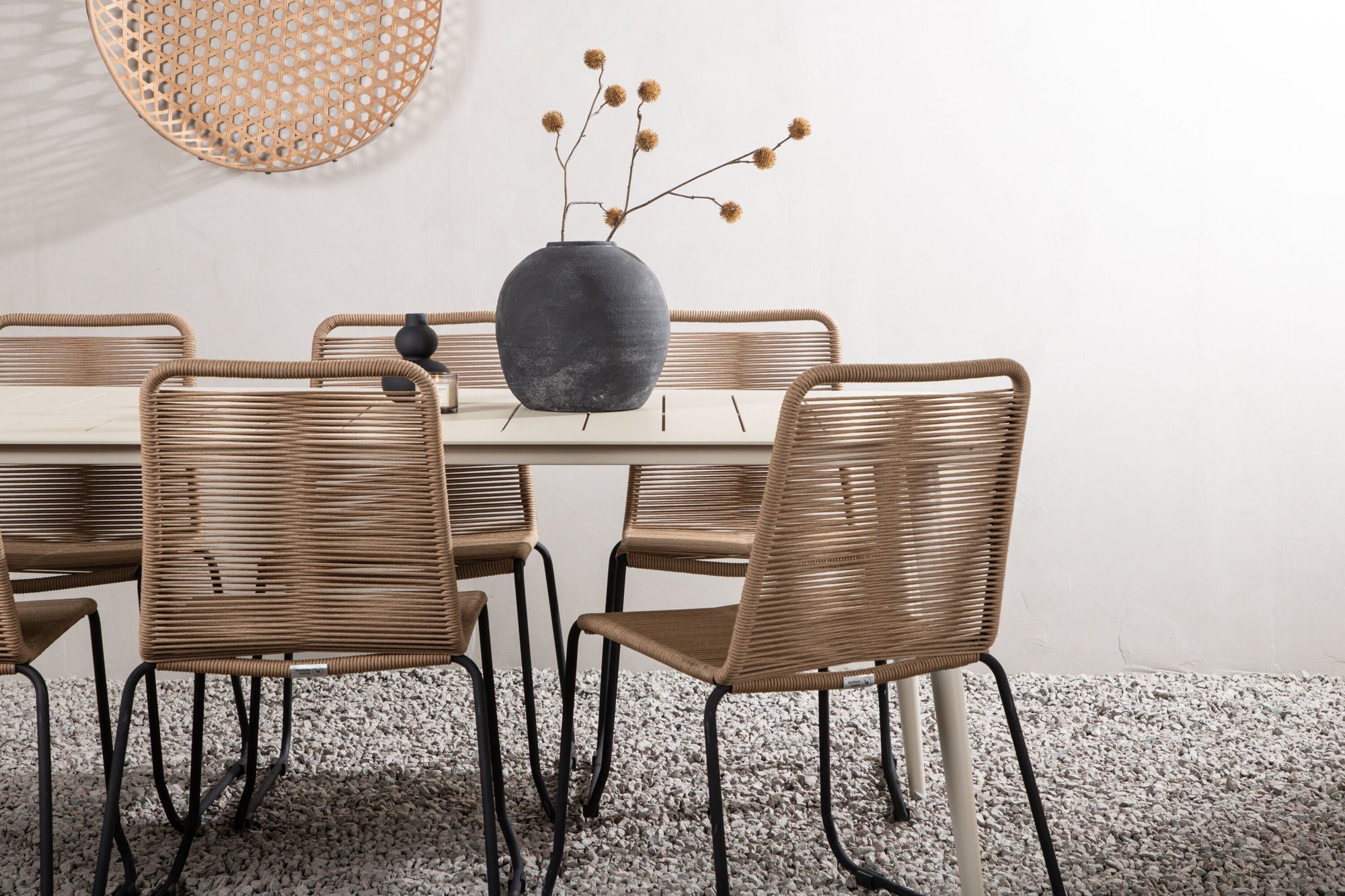 Venture Home Lina spisebord - Beige - 200*90- Lindos Stacking stol - Black Alu / Latte Rope_6