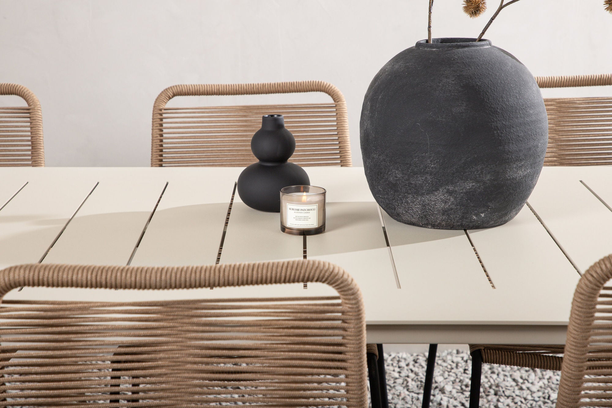 Venture Home Lina spisebord - Beige - 200*90- Lindos Stacking stol - Black Alu / Latte Rope_6