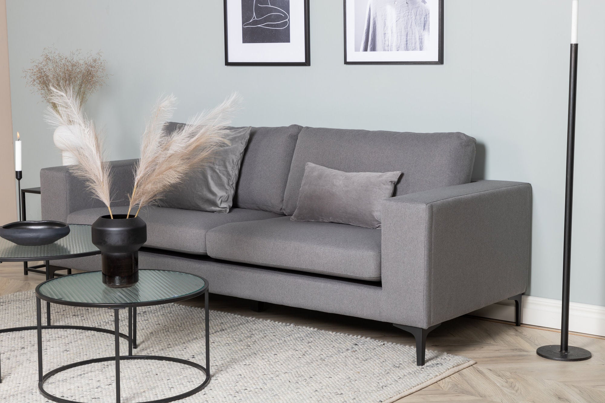Venture Home Bolero Sofa - 3-seater - Grey Fabric - Black Legs