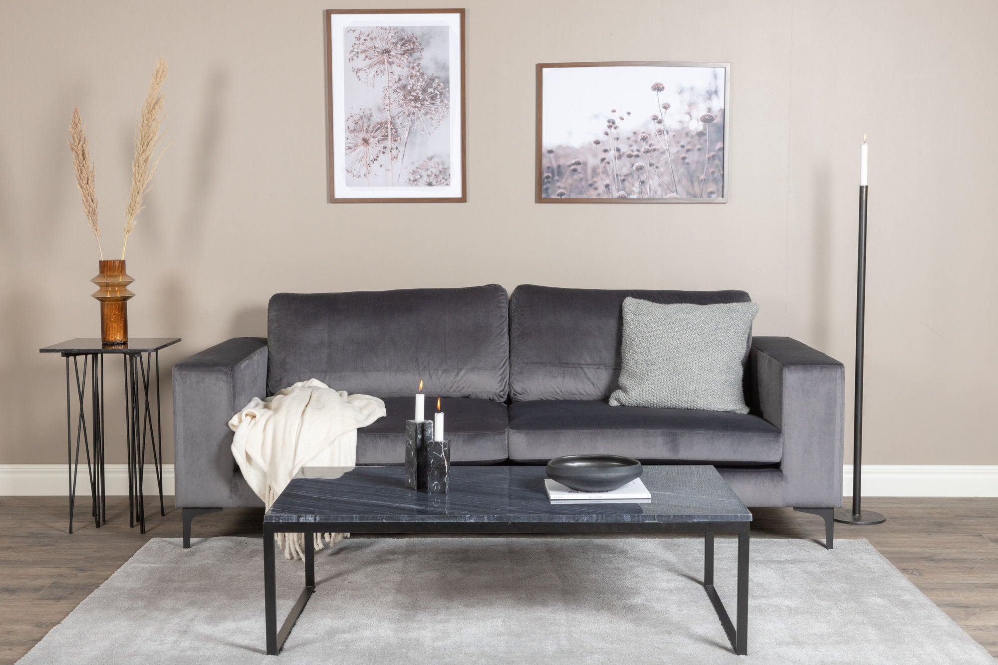 Venture Home Bolero Sofa - 3-seater - Dark Grey velvet - Black Legs