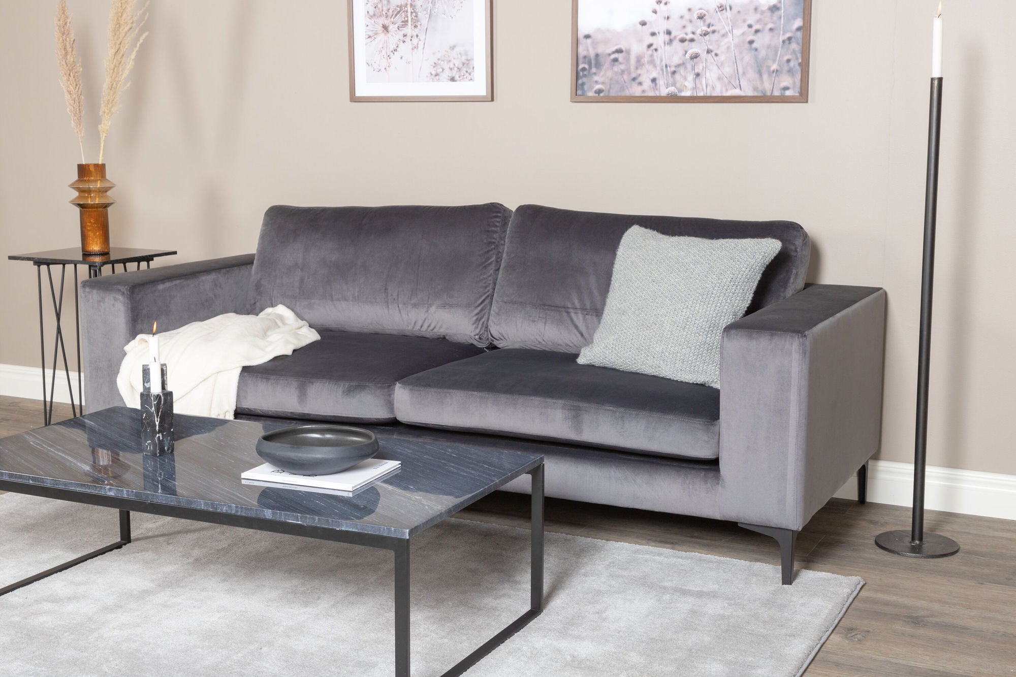 Venture Home Bolero Sofa - 3-seater - Dark Grey velvet - Black Legs