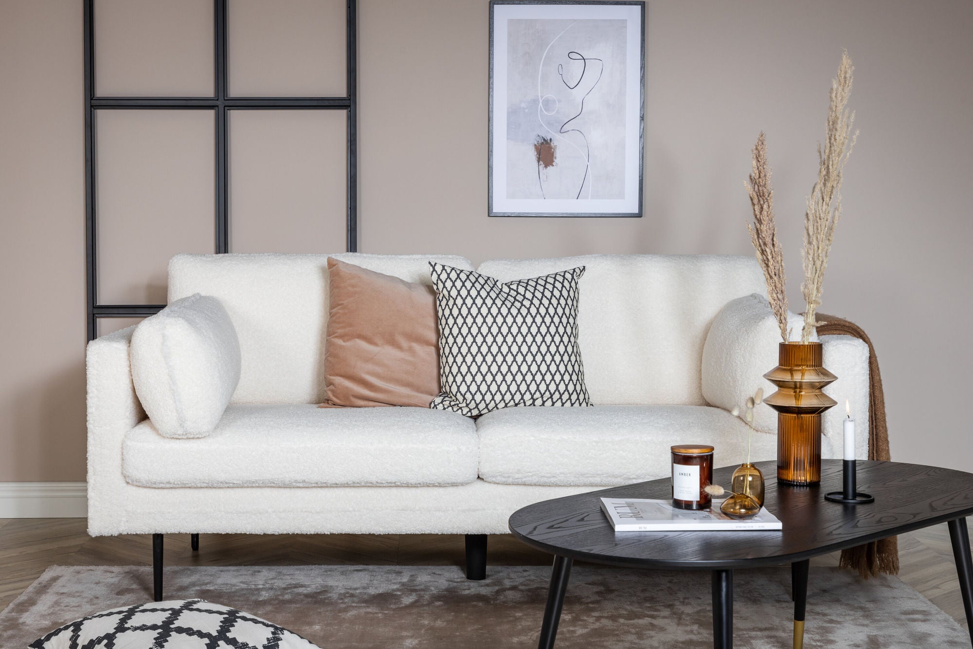 Venture Home Boom 3-seat sofa - Teddy Fabric White