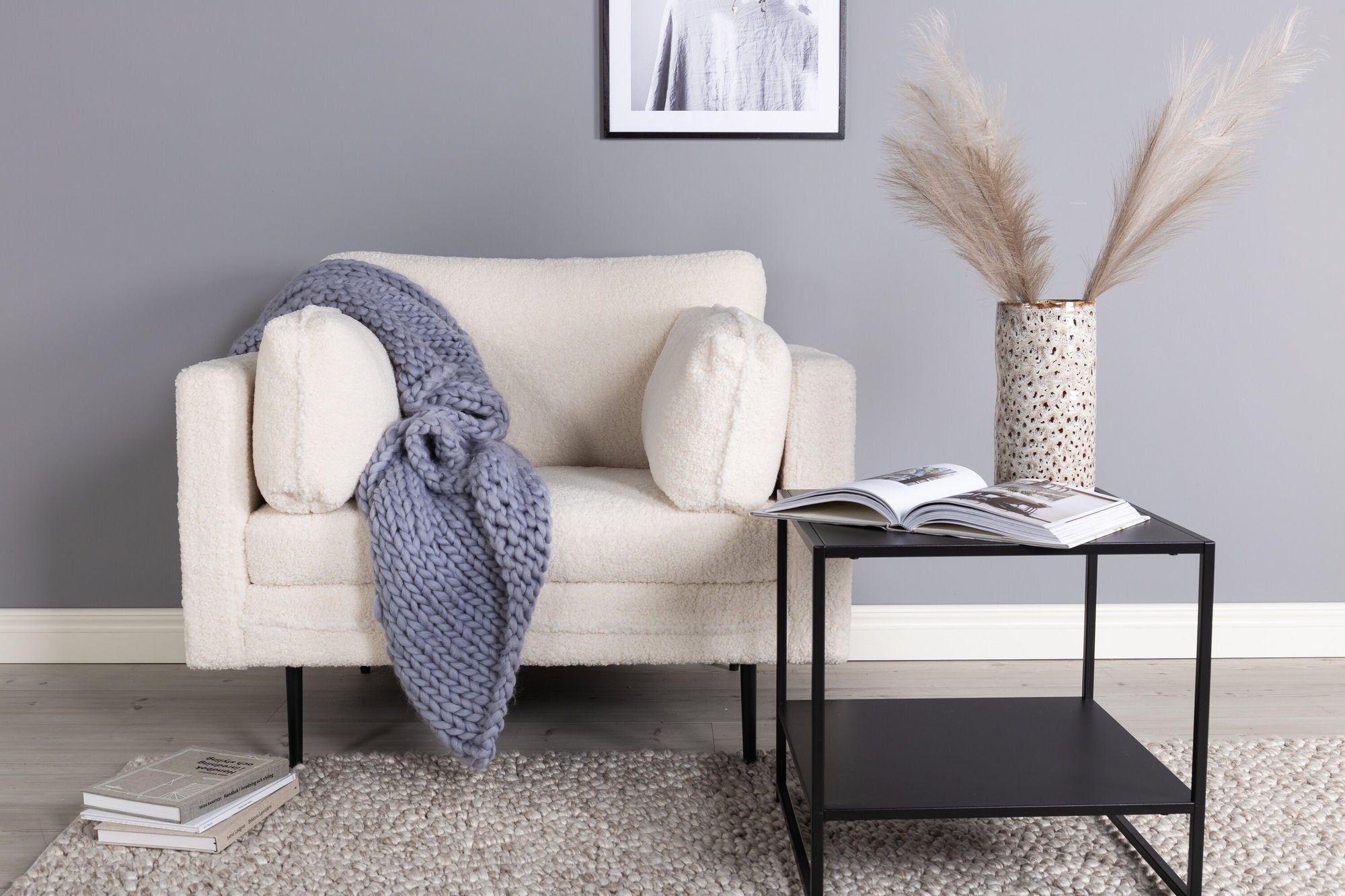Venture Home Boom Single stol - Teddy Fabric White
