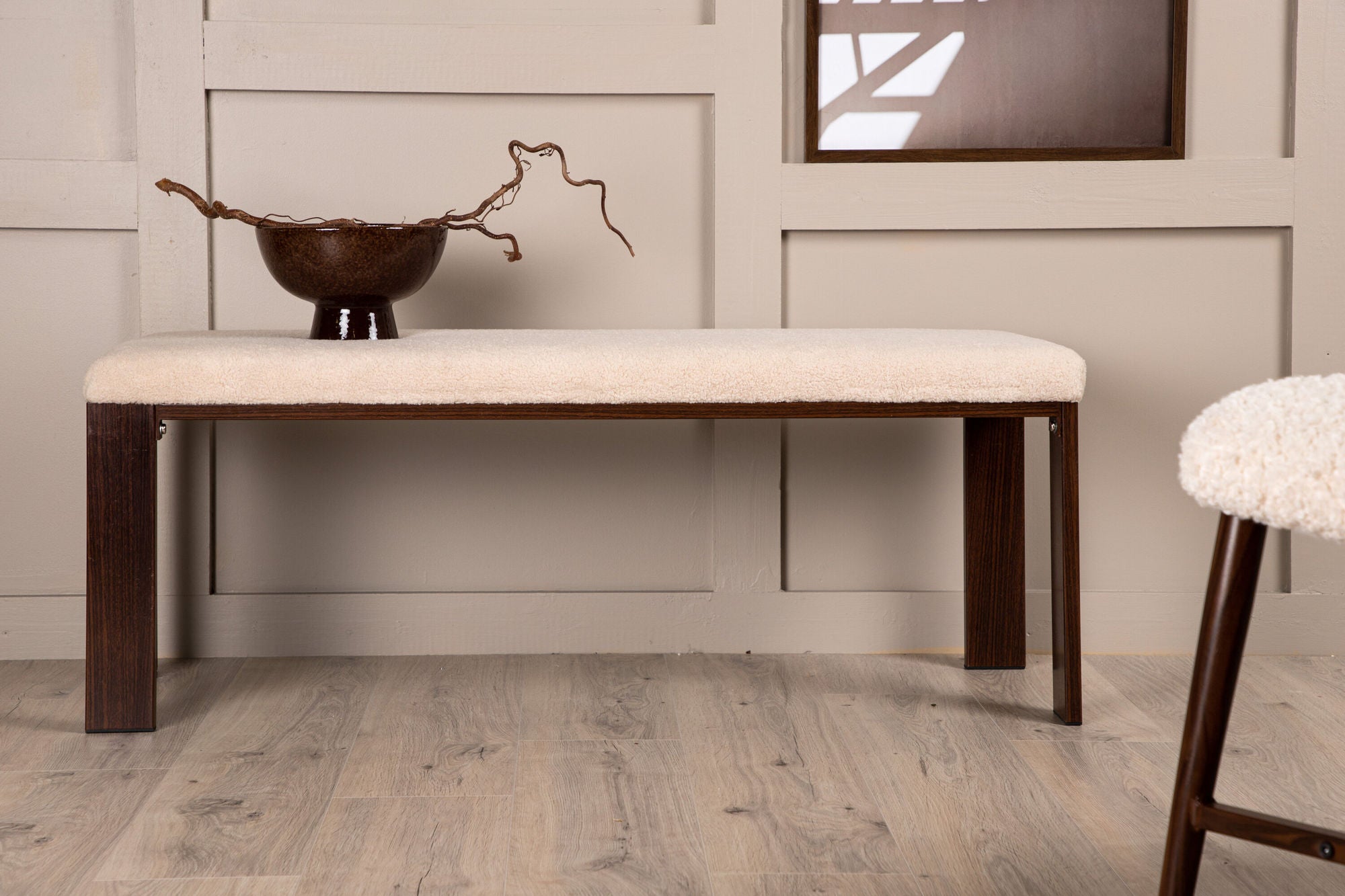 Venture Home Chester bænk - Dark walnut wood look / Offwhite Fleece