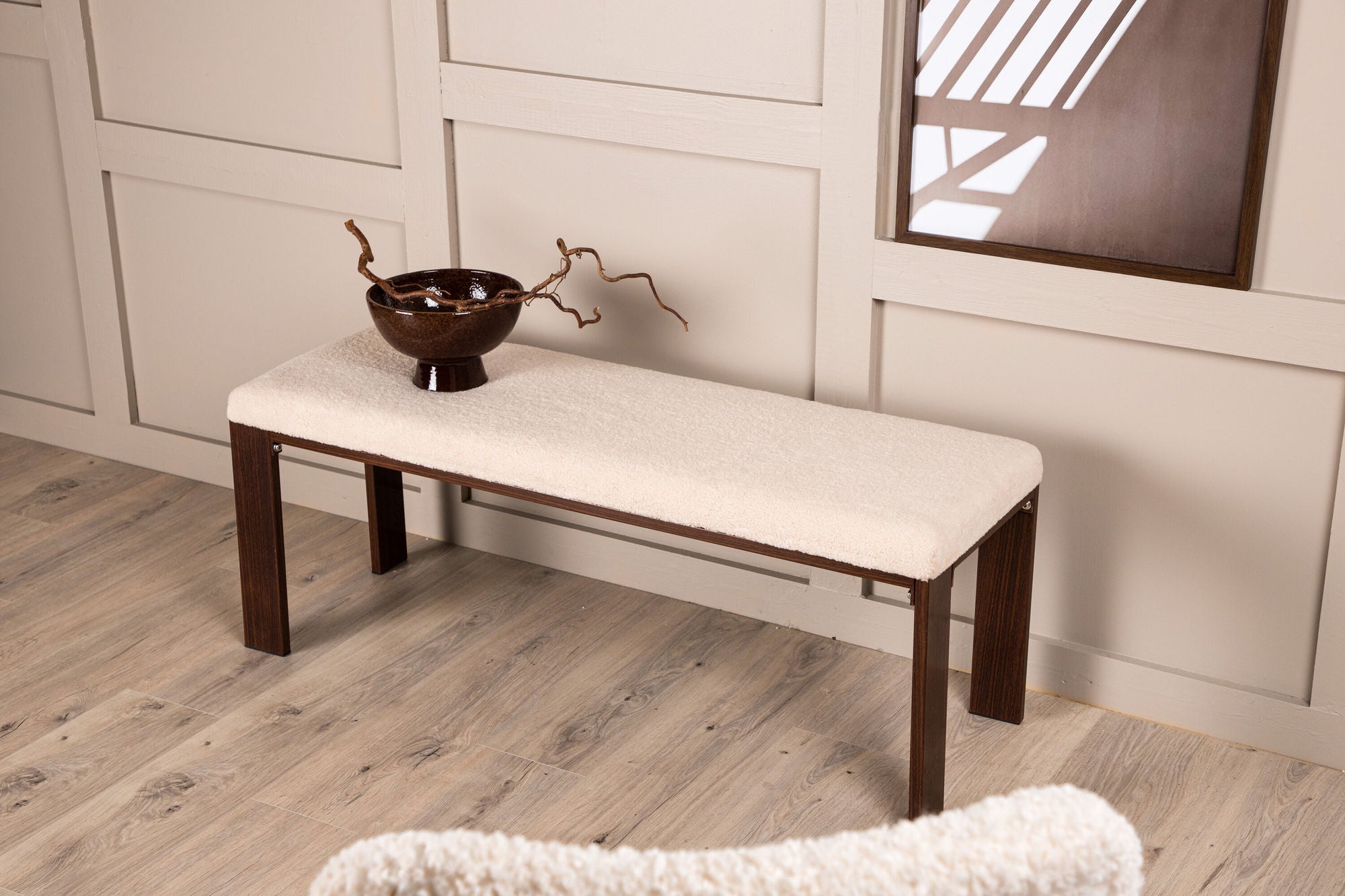 Venture Home Chester bænk - Dark walnut wood look / Offwhite Fleece