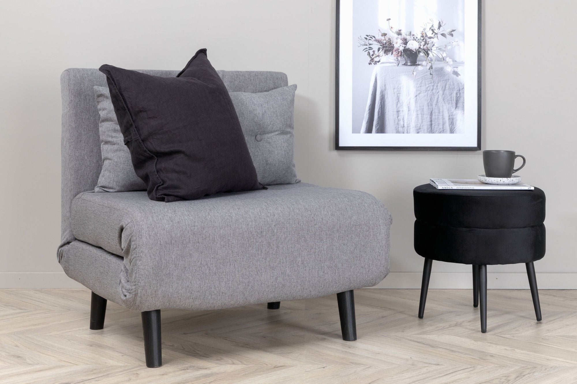 Venture Home Vicky Folding Bed Single - Black / Steel Grey Fabric