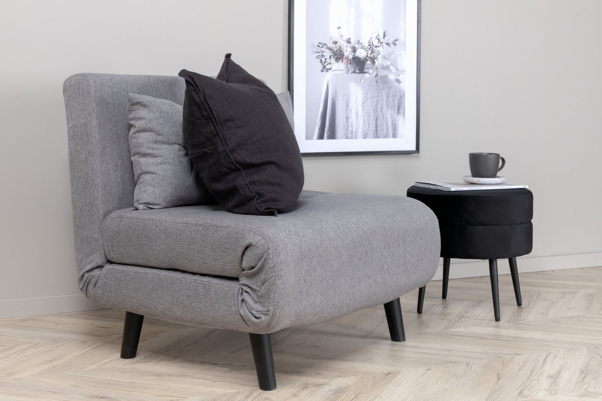 Venture Home Vicky Folding Bed Single - Black / Steel Grey Fabric