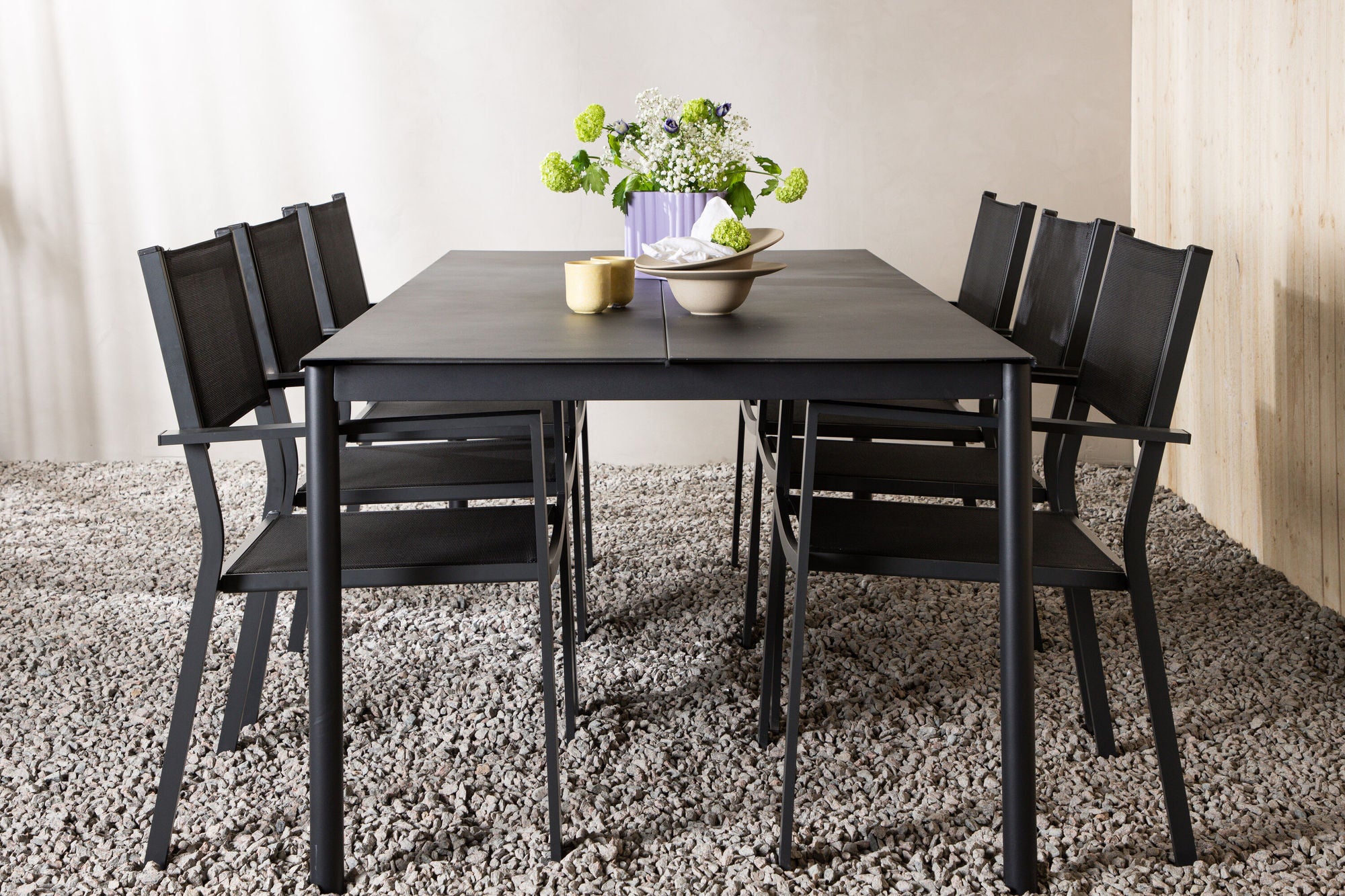 Venture Home Modena - spisebord- Black - Aluminium - 200*100cm _1+ Copacabana Stacking stol - Black/Black _6