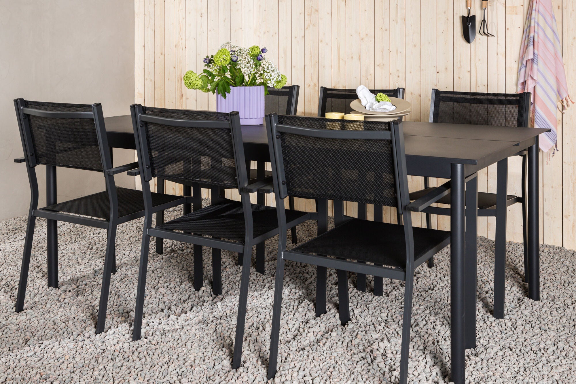 Venture Home Modena - spisebord- Black - Aluminium - 200*100cm _1+ Copacabana Stacking stol - Black/Black _6