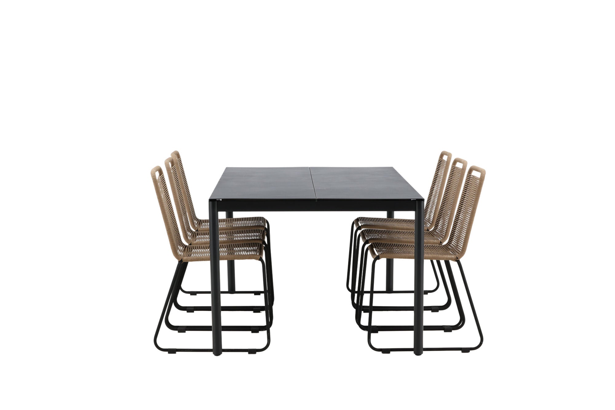 Venture Home Modena - spisebord- Black - Aluminium - 200*100cm _1+ Lindos Stacking stol - Black Alu / Latte Rope _6