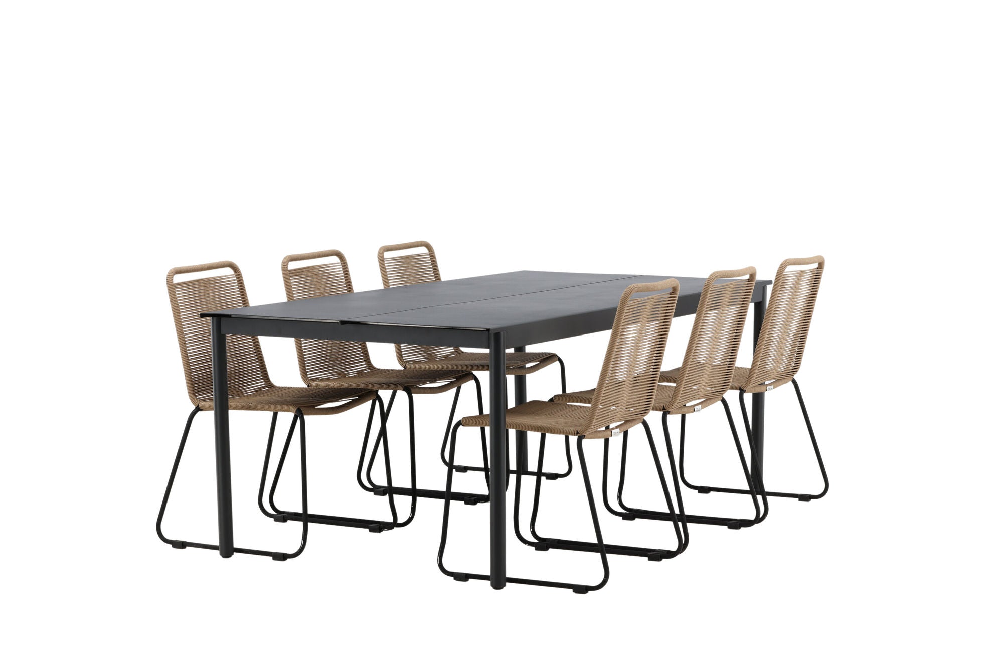 Venture Home Modena - spisebord- Black - Aluminium - 200*100cm _1+ Lindos Stacking stol - Black Alu / Latte Rope _6