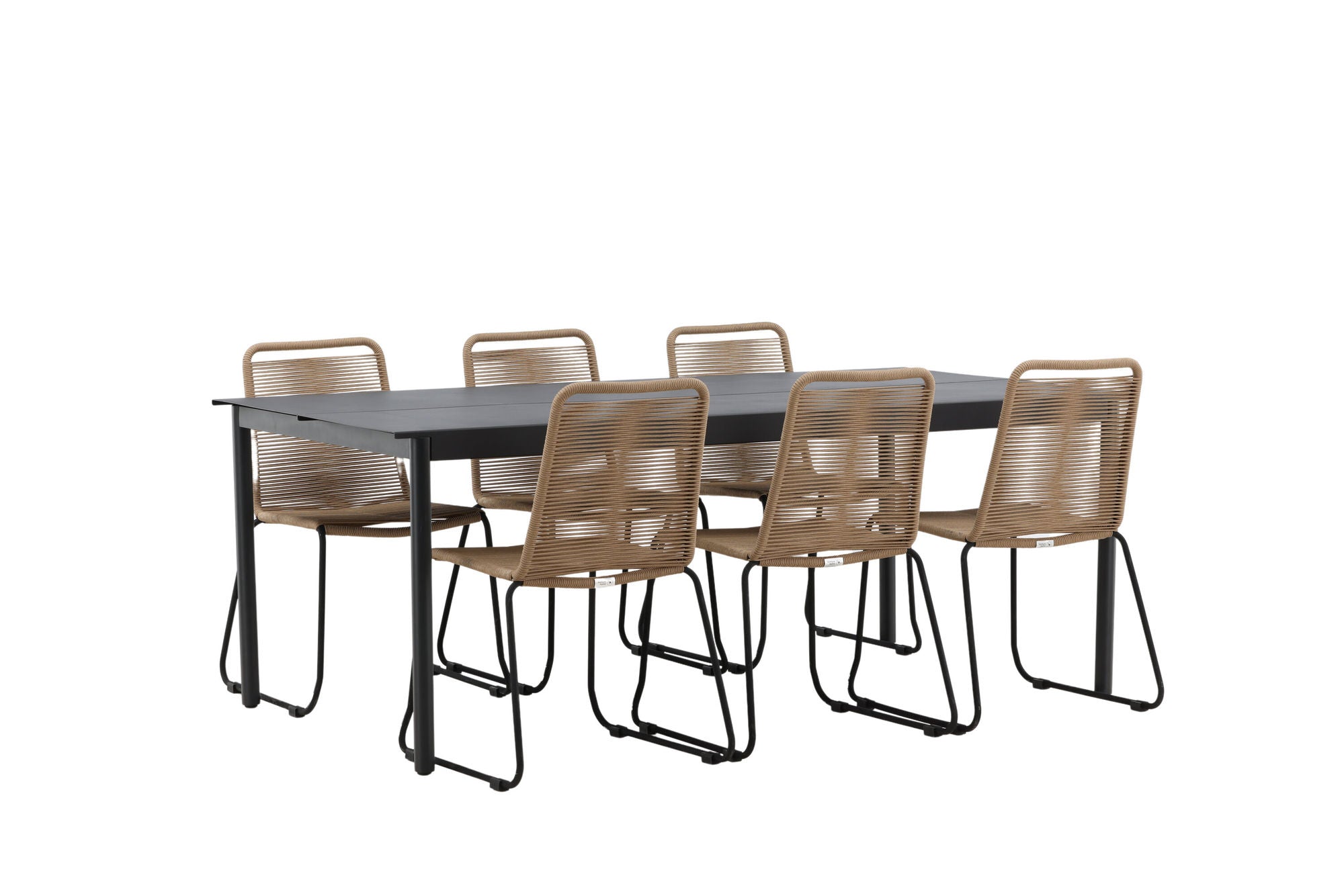 Venture Home Modena - spisebord- Black - Aluminium - 200*100cm _1+ Lindos Stacking stol - Black Alu / Latte Rope _6