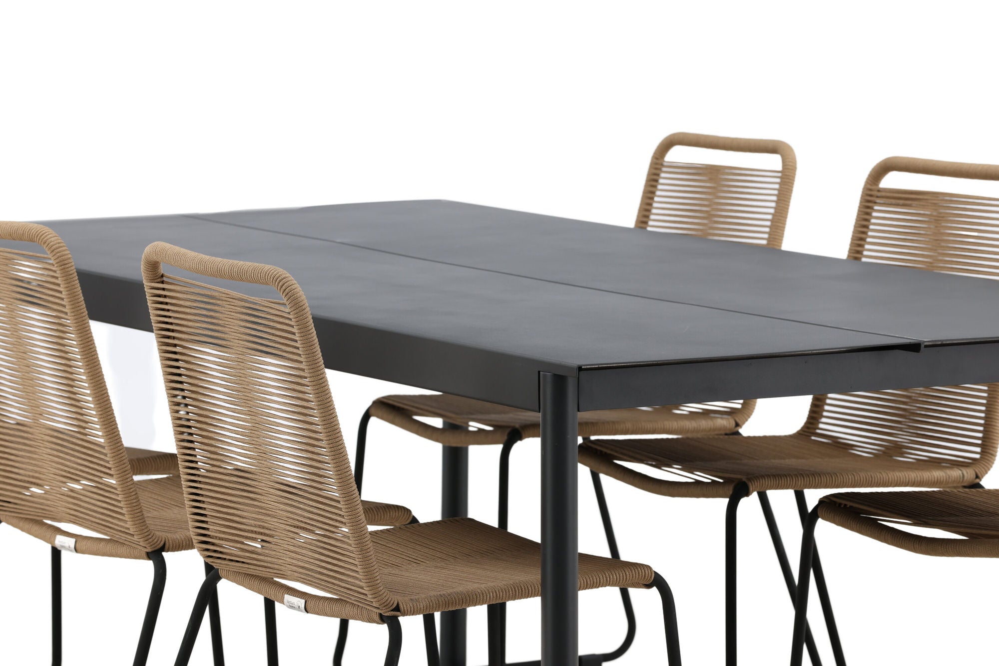 Venture Home Modena - spisebord- Black - Aluminium - 200*100cm _1+ Lindos Stacking stol - Black Alu / Latte Rope _6