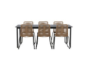 Venture Home Modena - spisebord- Black - Aluminium - 200*100cm _1+ Lindos Stacking stol - Black Alu / Latte Rope _6