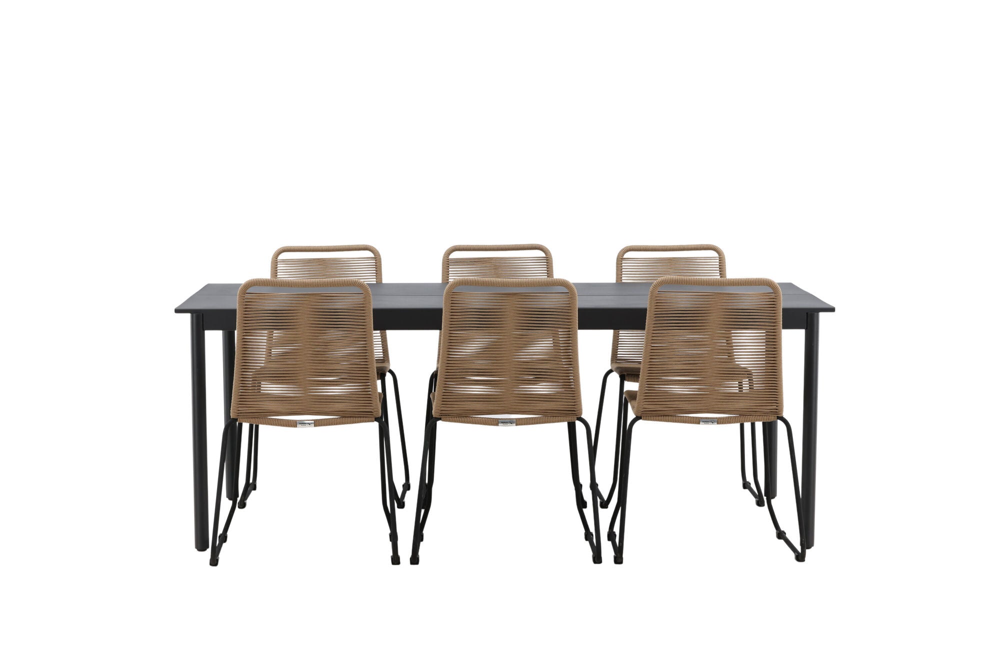 Venture Home Modena - spisebord- Black - Aluminium - 200*100cm _1+ Lindos Stacking stol - Black Alu / Latte Rope _6