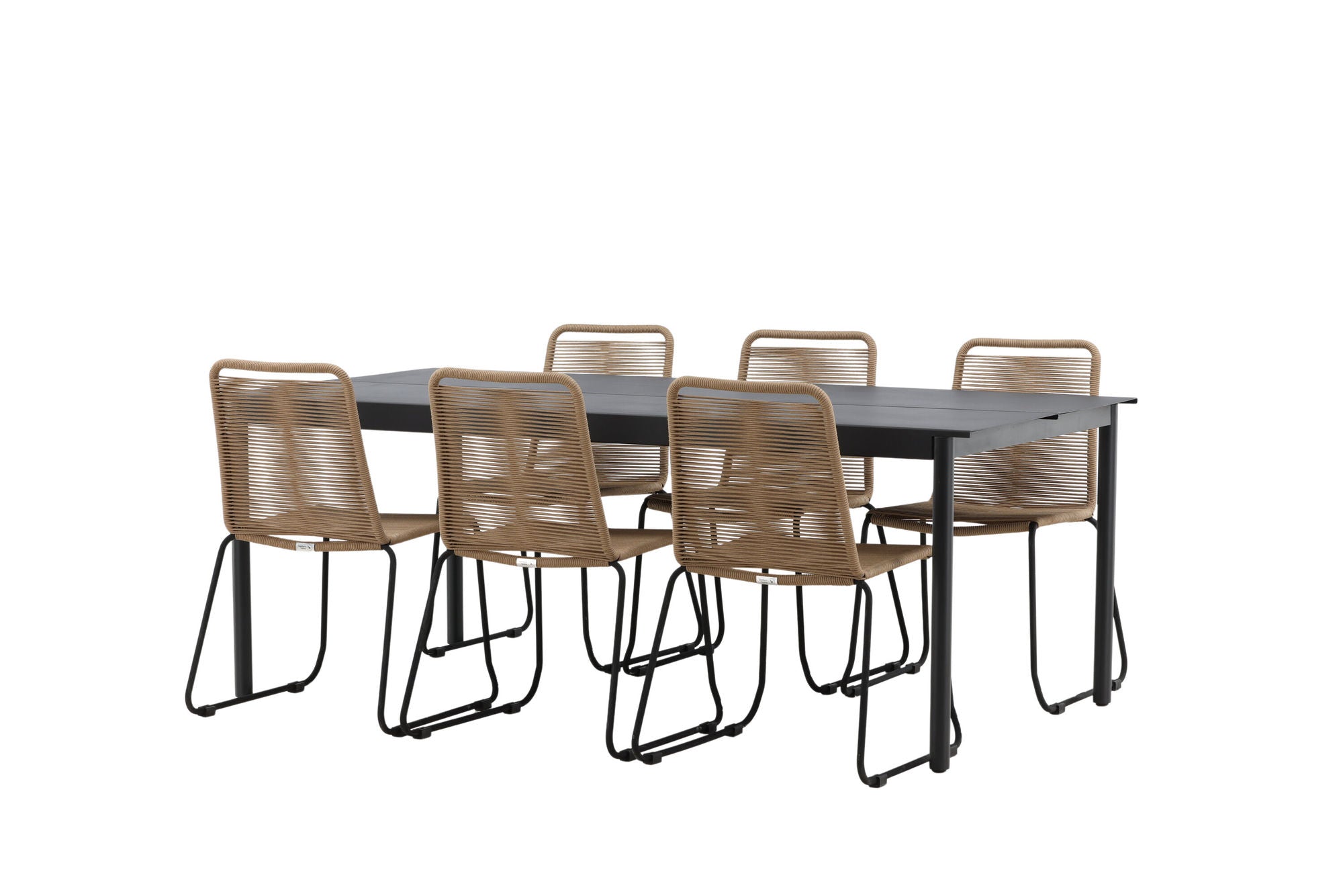 Venture Home Modena - spisebord- Black - Aluminium - 200*100cm _1+ Lindos Stacking stol - Black Alu / Latte Rope _6
