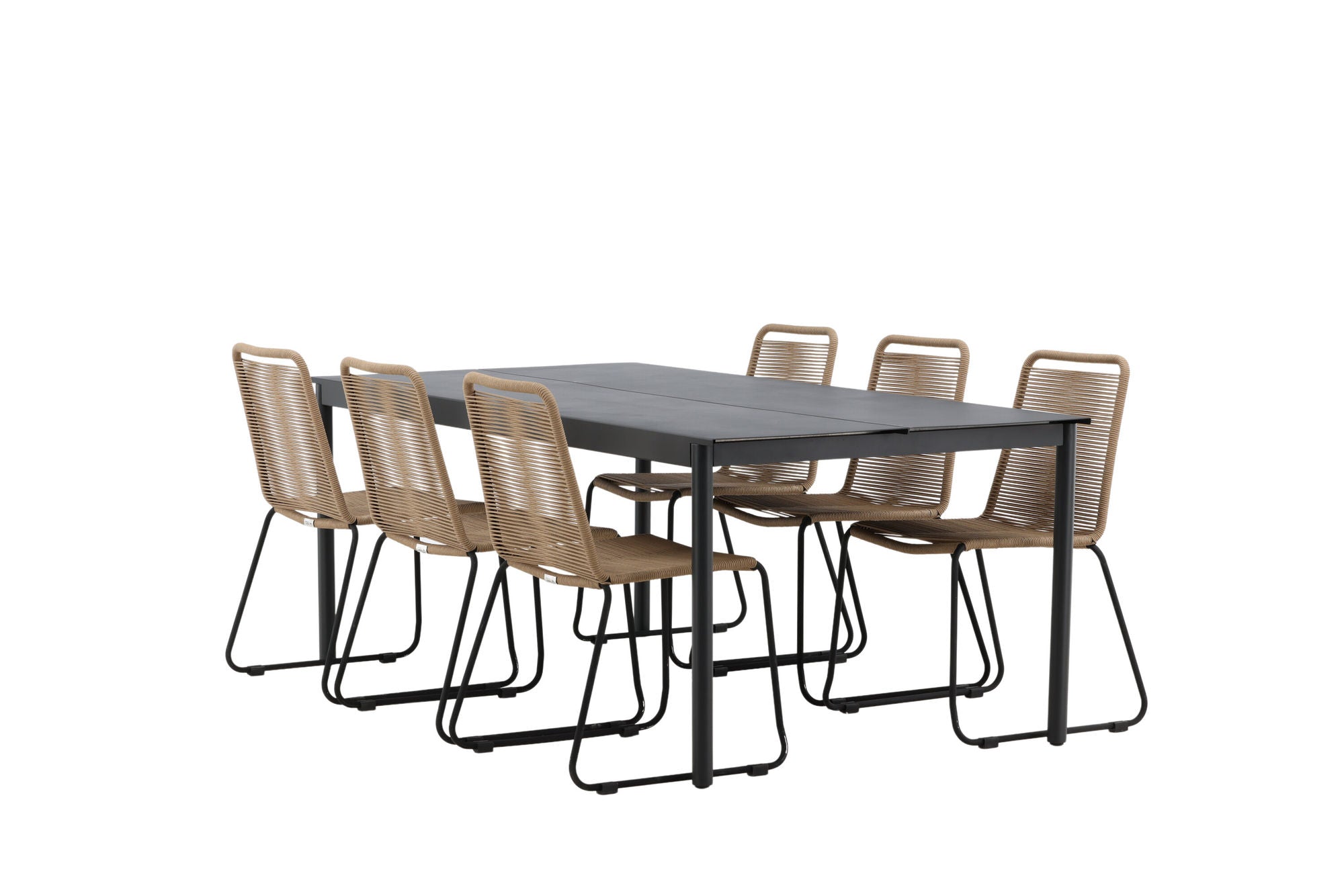 Venture Home Modena - spisebord- Black - Aluminium - 200*100cm _1+ Lindos Stacking stol - Black Alu / Latte Rope _6