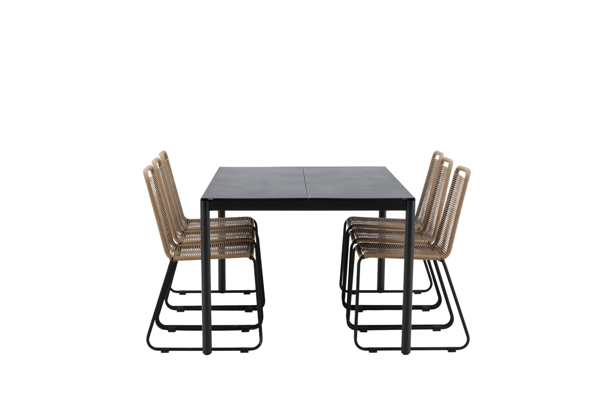 Venture Home Modena - spisebord- Black - Aluminium - 200*100cm _1+ Lindos Stacking stol - Black Alu / Latte Rope _6