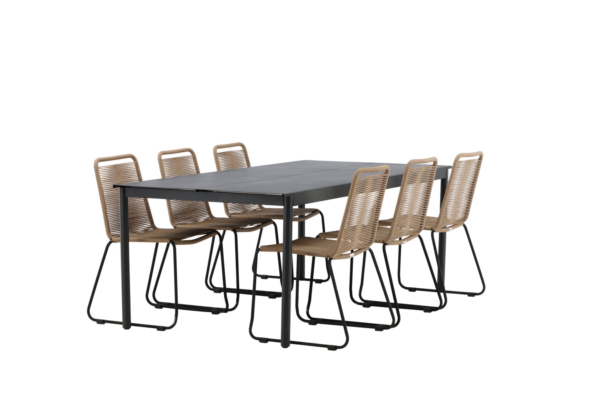 Venture Home Modena - spisebord- Black - Aluminium - 200*100cm _1+ Lindos Stacking stol - Black Alu / Latte Rope _6