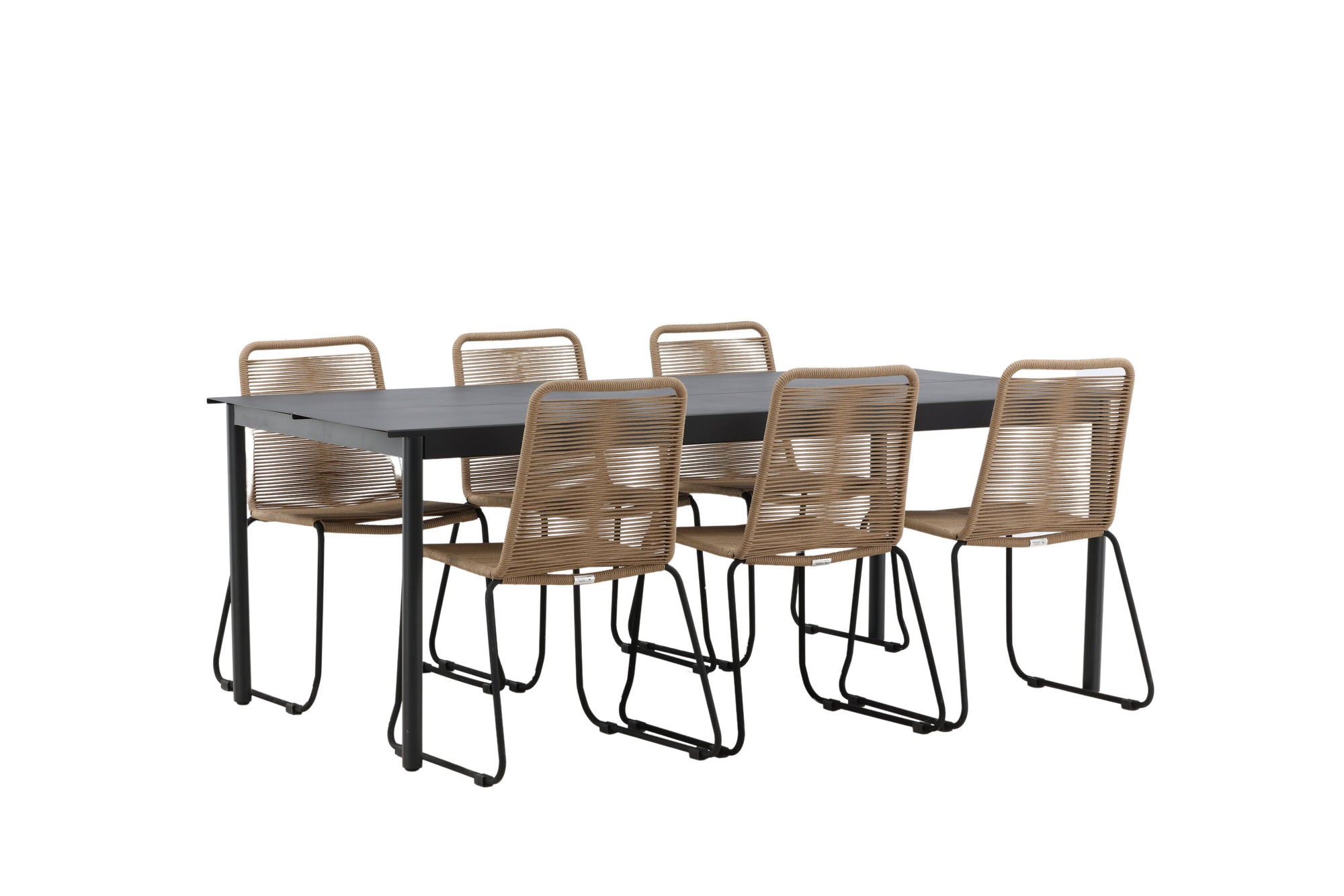 Venture Home Modena - spisebord- Black - Aluminium - 200*100cm _1+ Lindos Stacking stol - Black Alu / Latte Rope _6