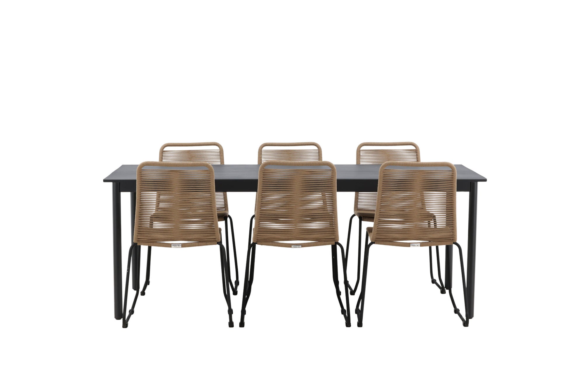 Venture Home Modena - spisebord- Black - Aluminium - 200*100cm _1+ Lindos Stacking stol - Black Alu / Latte Rope _6