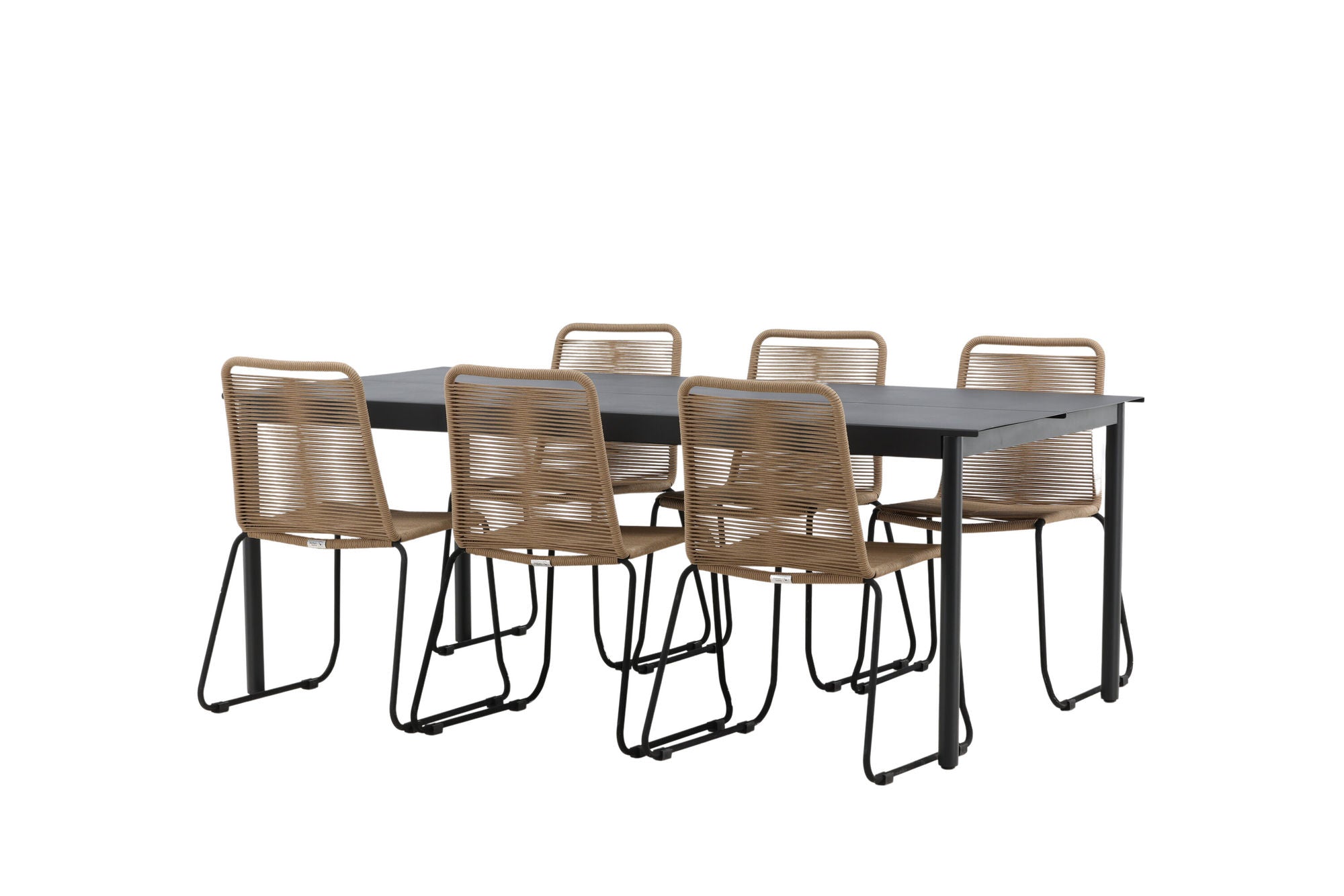 Venture Home Modena - spisebord- Black - Aluminium - 200*100cm _1+ Lindos Stacking stol - Black Alu / Latte Rope _6