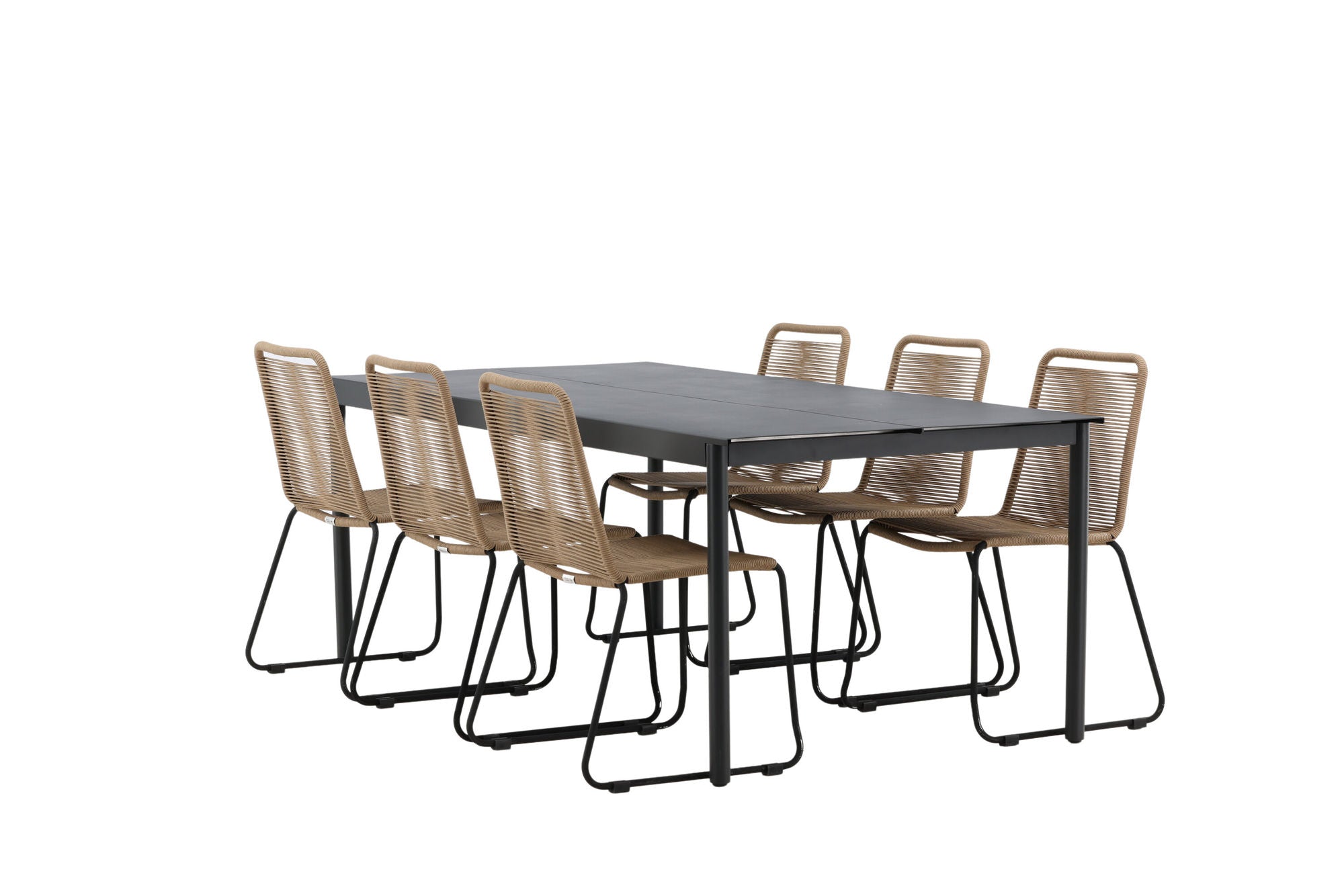 Venture Home Modena - spisebord- Black - Aluminium - 200*100cm _1+ Lindos Stacking stol - Black Alu / Latte Rope _6