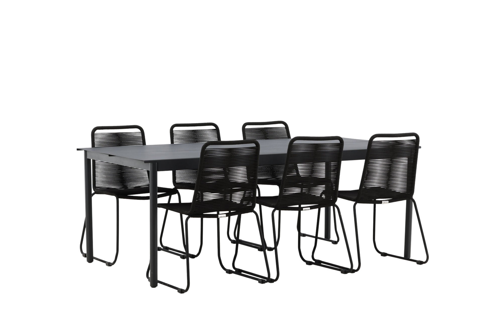 Venture Home Modena - spisebord- Black - Aluminium - 200*100cm +Lindos Stacking stol - Black Alu / Black Rope _6